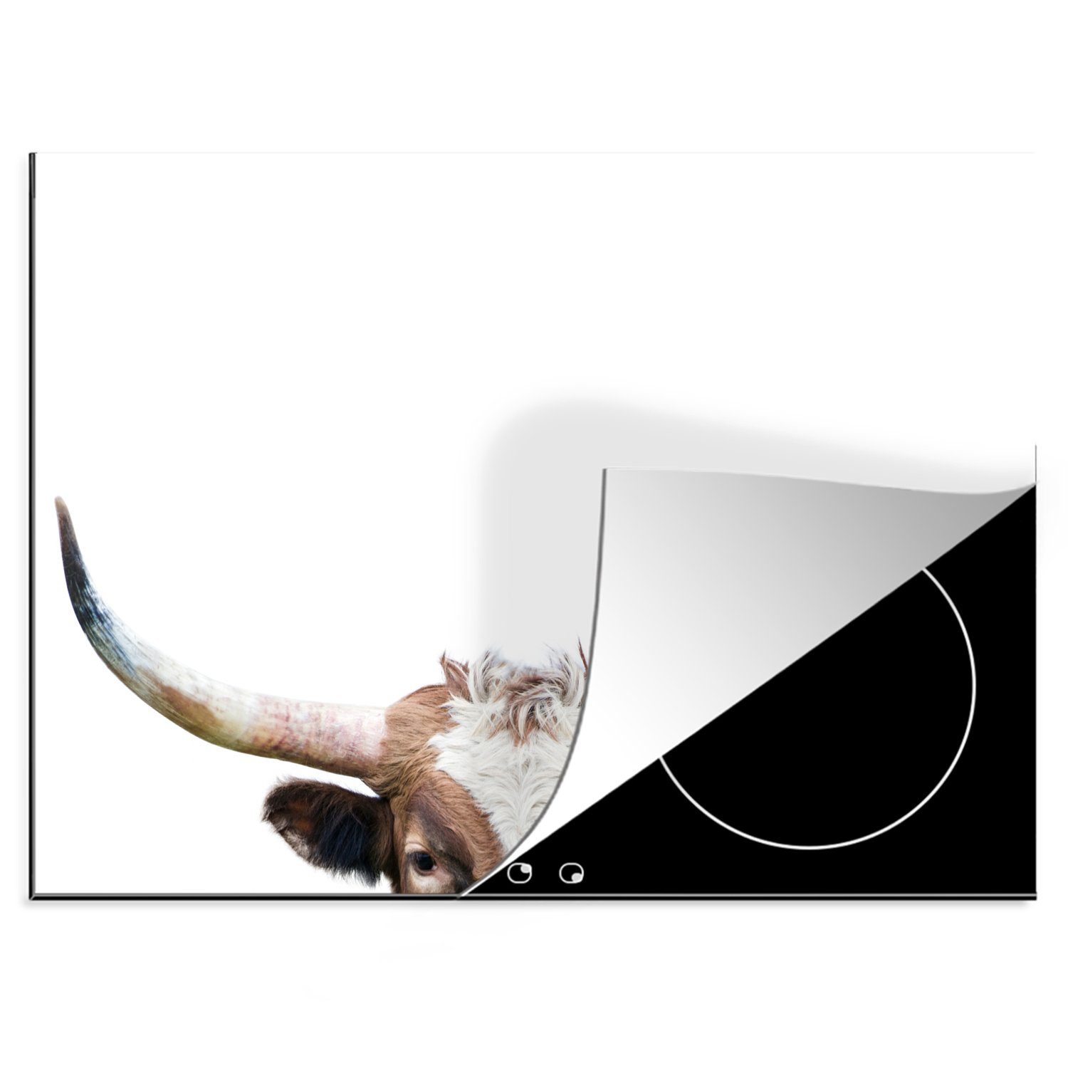 MuchoWow Herdblende-/Abdeckplatte Stier - Tiere - Hörner - Natur, Vinyl, (1 tlg), 70x52 cm, Mobile Arbeitsfläche nutzbar, Ceranfeldabdeckung