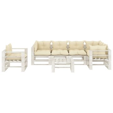 vidaXL Gartenlounge-Set 7-tlg. Garten-Lounge-Set Paletten mit Kissen in Creme Holz, (1-tlg)