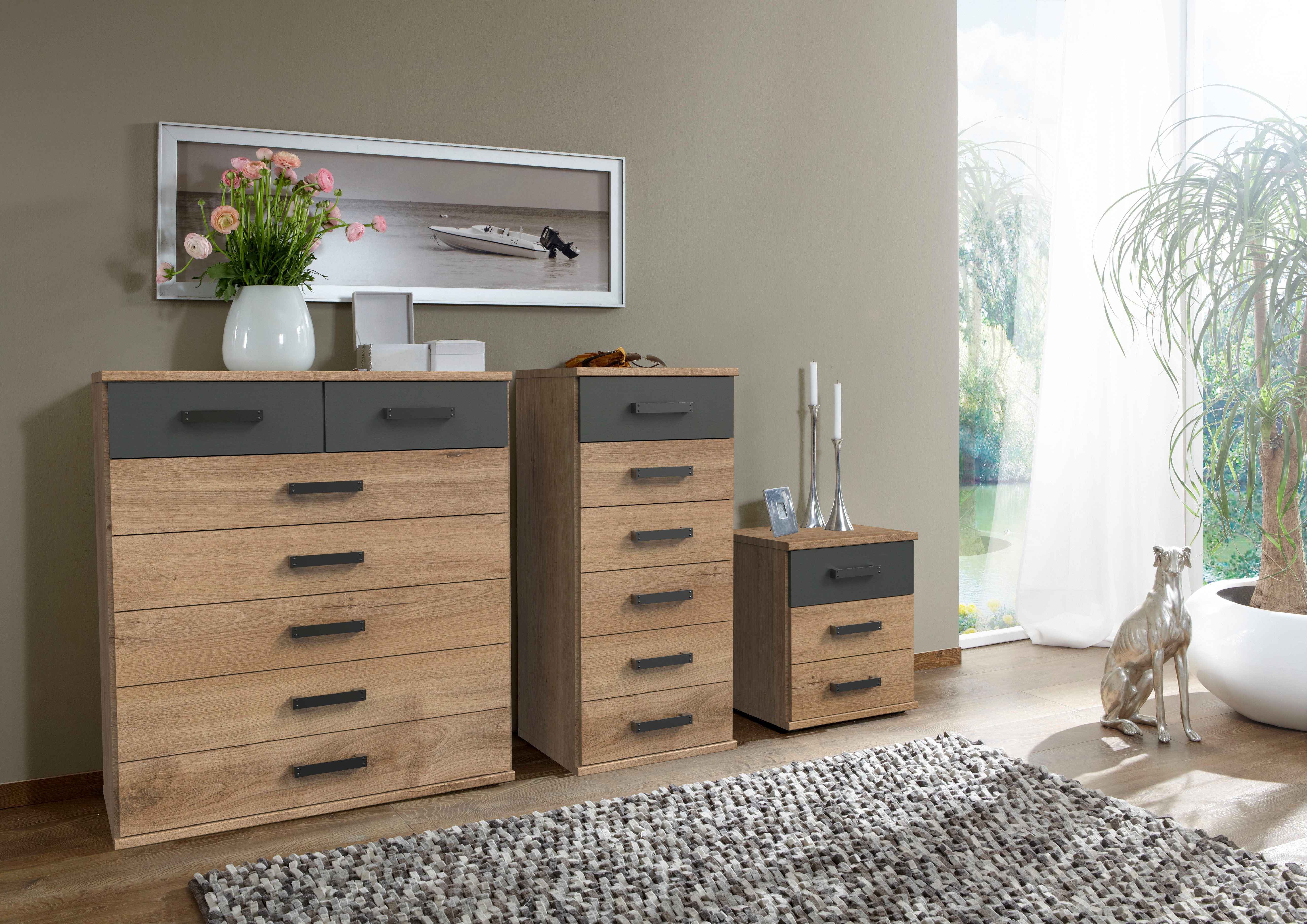 Wimex Nachtkommode Cork, 46/55/40cm, Nachtschrank Made in Germany, industrial Design, rustikaler Look, 3 Schubladen