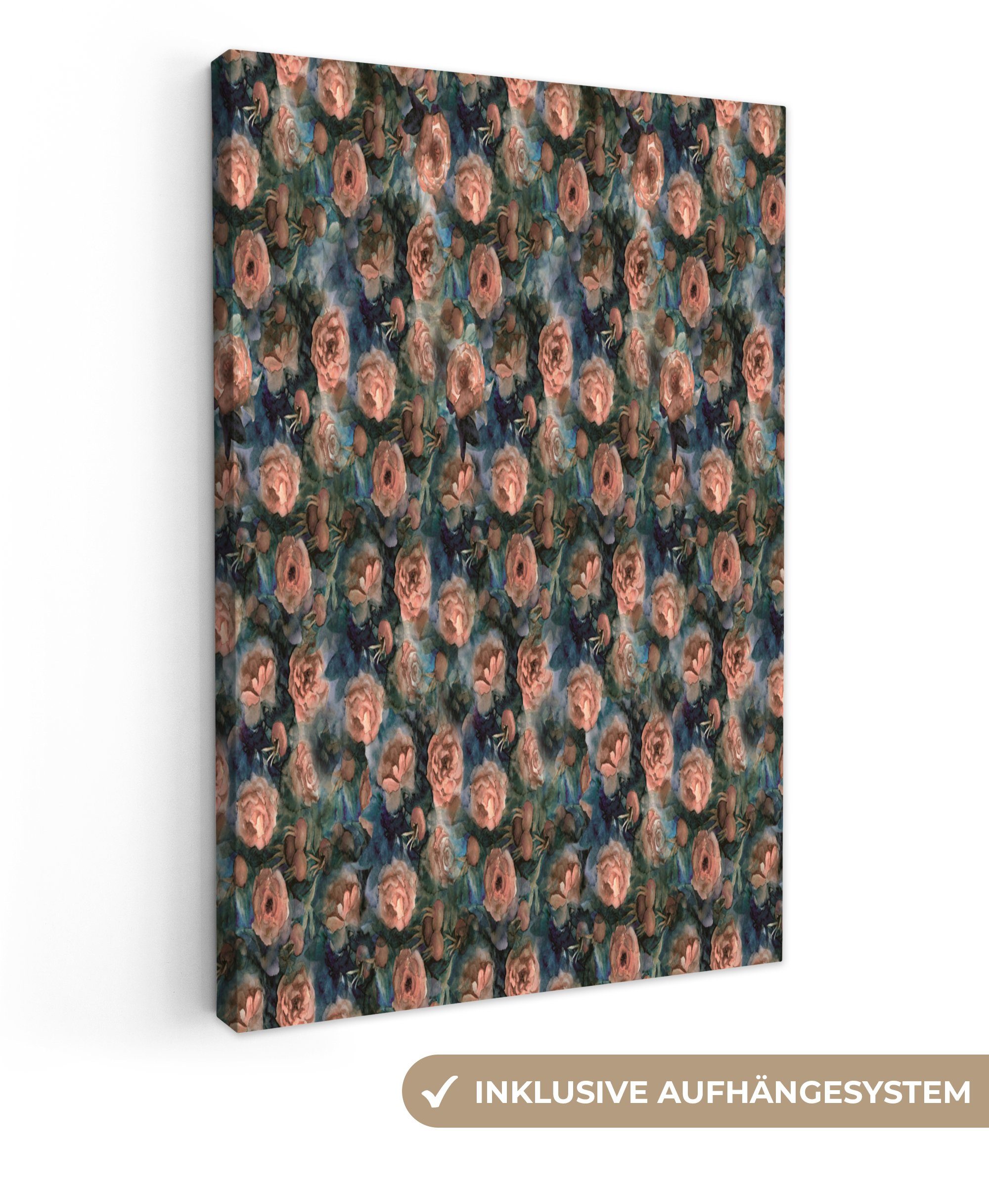 OneMillionCanvasses® Leinwandbild Blumen - Muster - Farben, (1 St), Leinwandbild fertig bespannt inkl. Zackenaufhänger, Gemälde, 20x30 cm