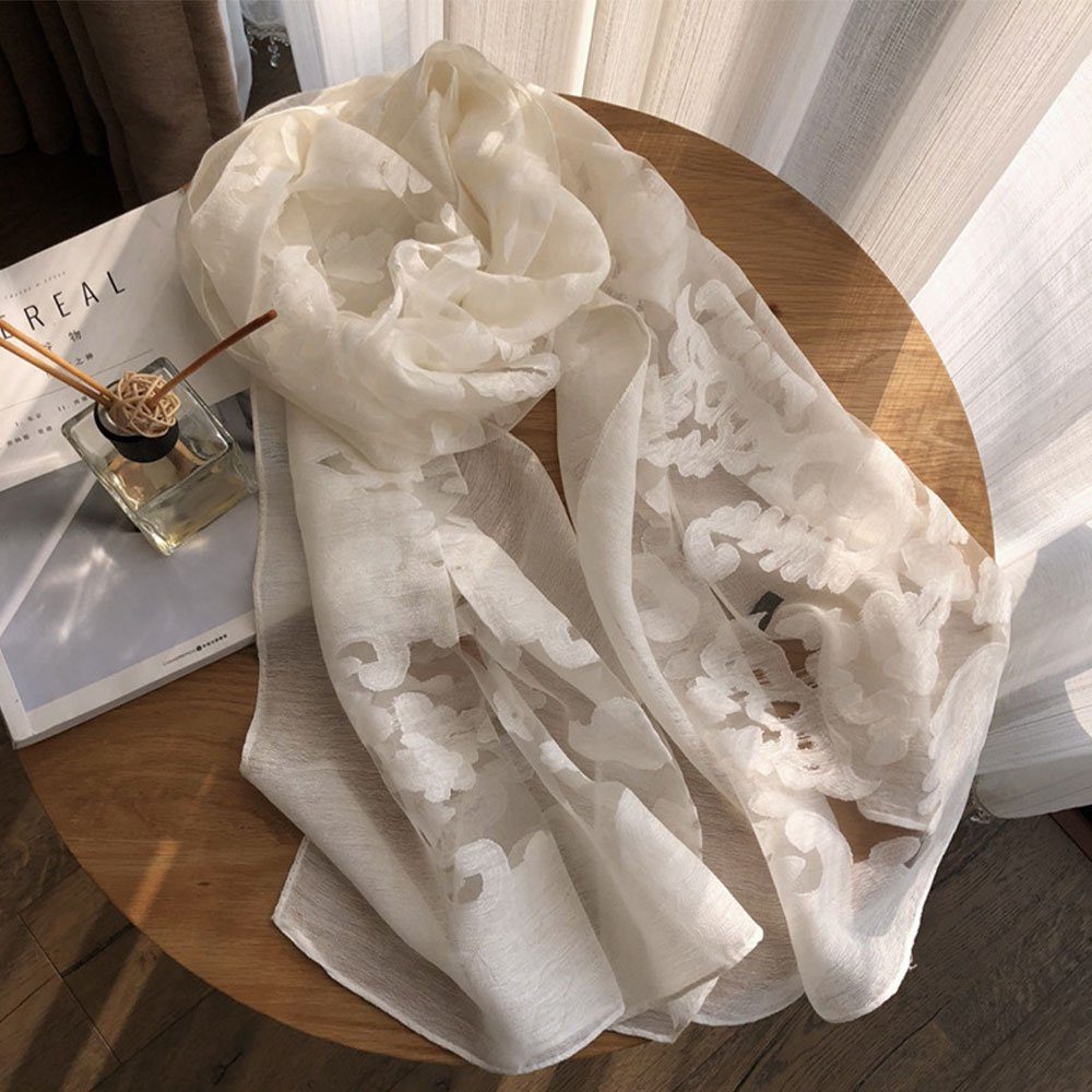 AUzzO~ Seidenschal Bedruckter Elegante Light Coloured Sun Protection SilkScarf, 180cm*70cm Weiß