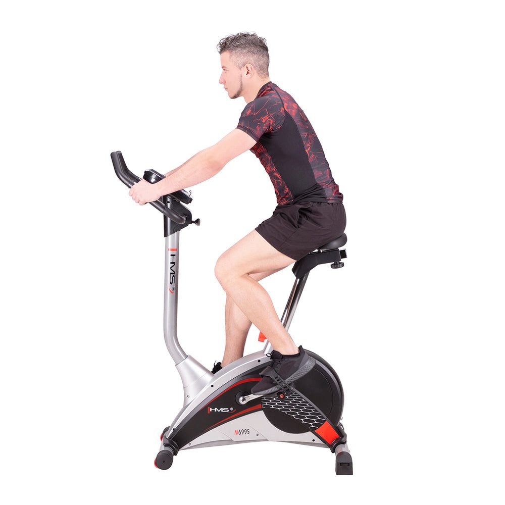 HMS Heimtrainer Ergometer Ausdauertrainer Fitnessrad (Spar-Set, 1-tlg., 109 x 57 x 143 cm leise), Magnetbremse, 16 Stufen, 23 Programme, Pulsmessung