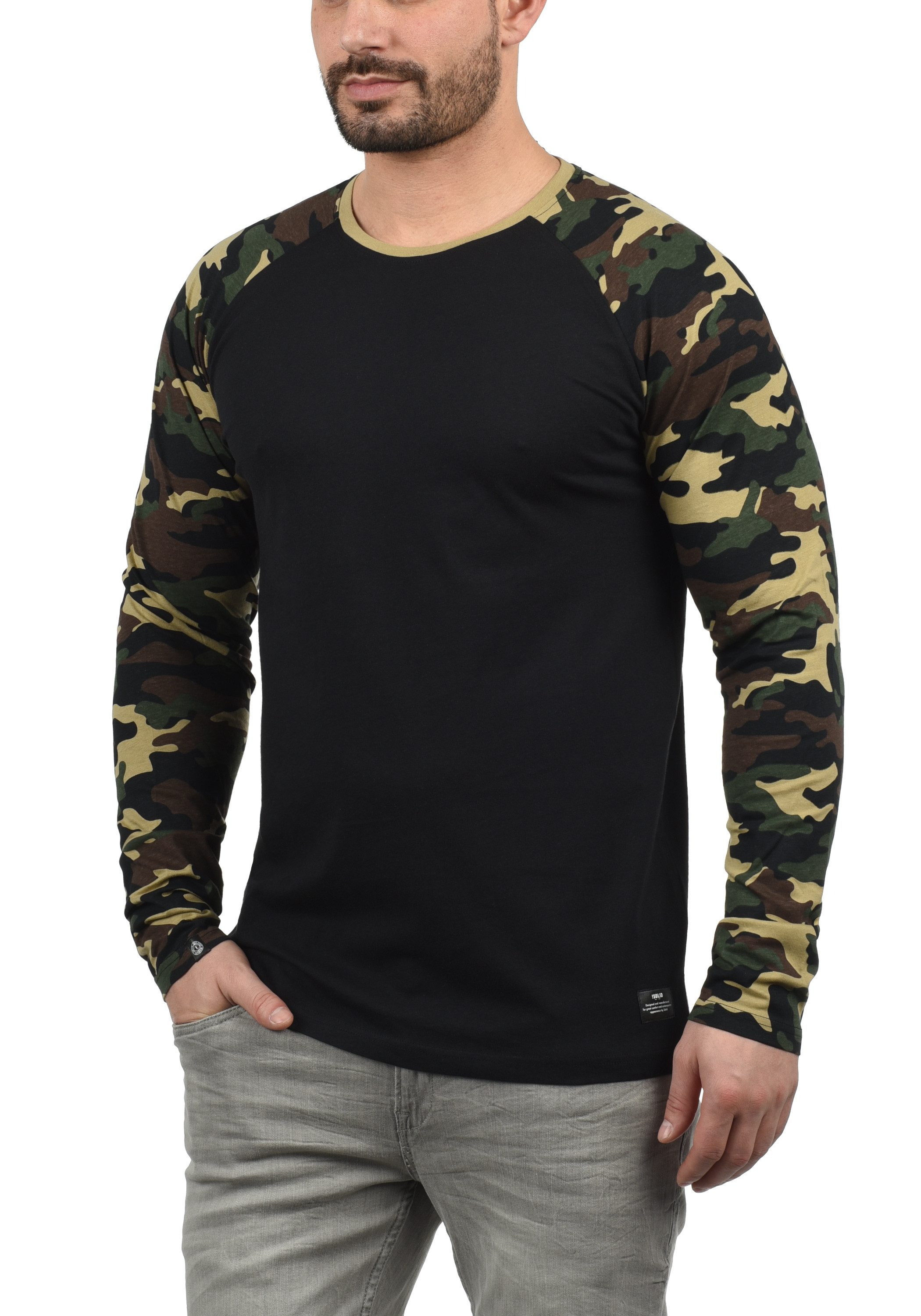 !Solid Rundhalsshirt SDCajus Longsleeve im Baseball-Look