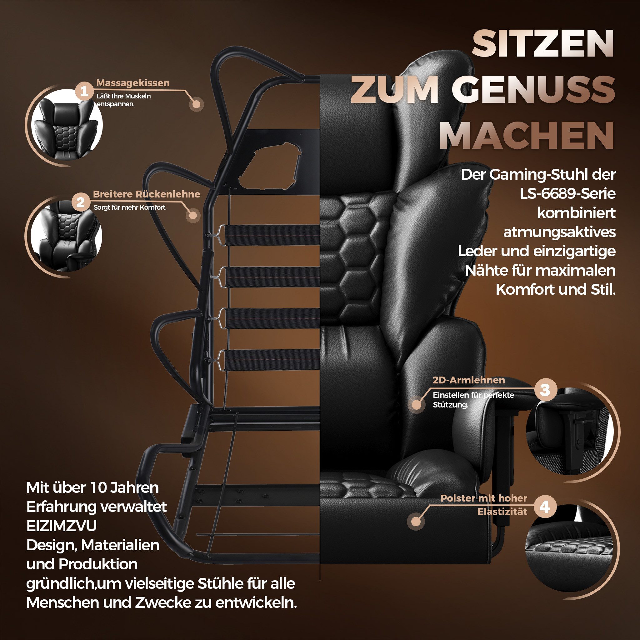 FIVMEN Bürostuhl Ergonomischer mit hoher Rückenlehne Chefsessel Chefdrehstuhl, Drehstuhl mit gepolsterten Armlehnen für Zuhause und Büro