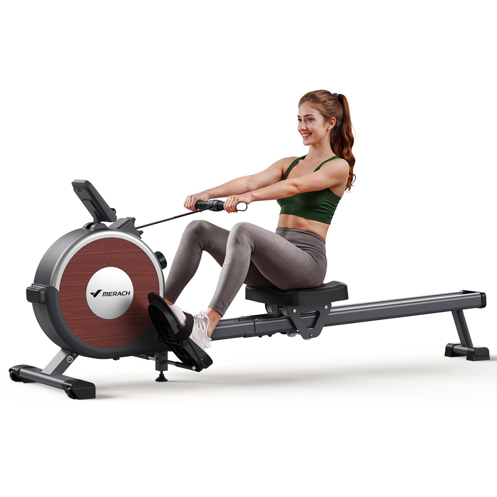 MERACH Rudergerät für Zuhause, 16 Stufen Widerstand, Leise und Stabilität (Magnetisches Rudergerät mit Upgrade Doppel-Slide-Rails, Exklusiver APP, Bluetooth LCD-Datenanzeige), Einfacher Aufbau, Die Erste Wahl für Heimfitness