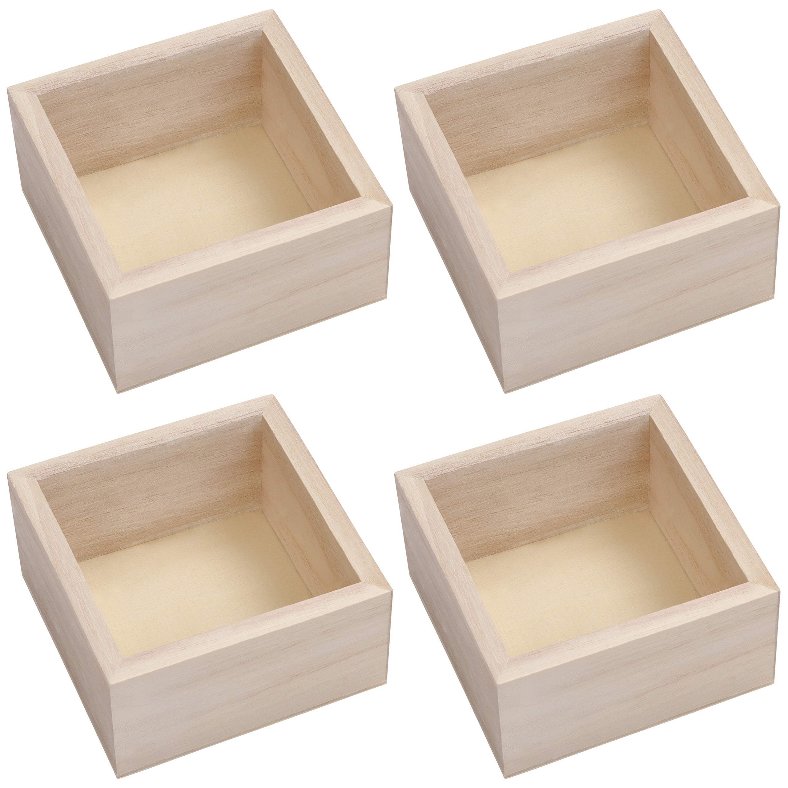 Belle Vous Streudeko Holzkiste Quadratisch 4 Stück 9,5x9,5x5cm, Square  Wooden Storage Box 4pcs 9.5x9.5x5cm