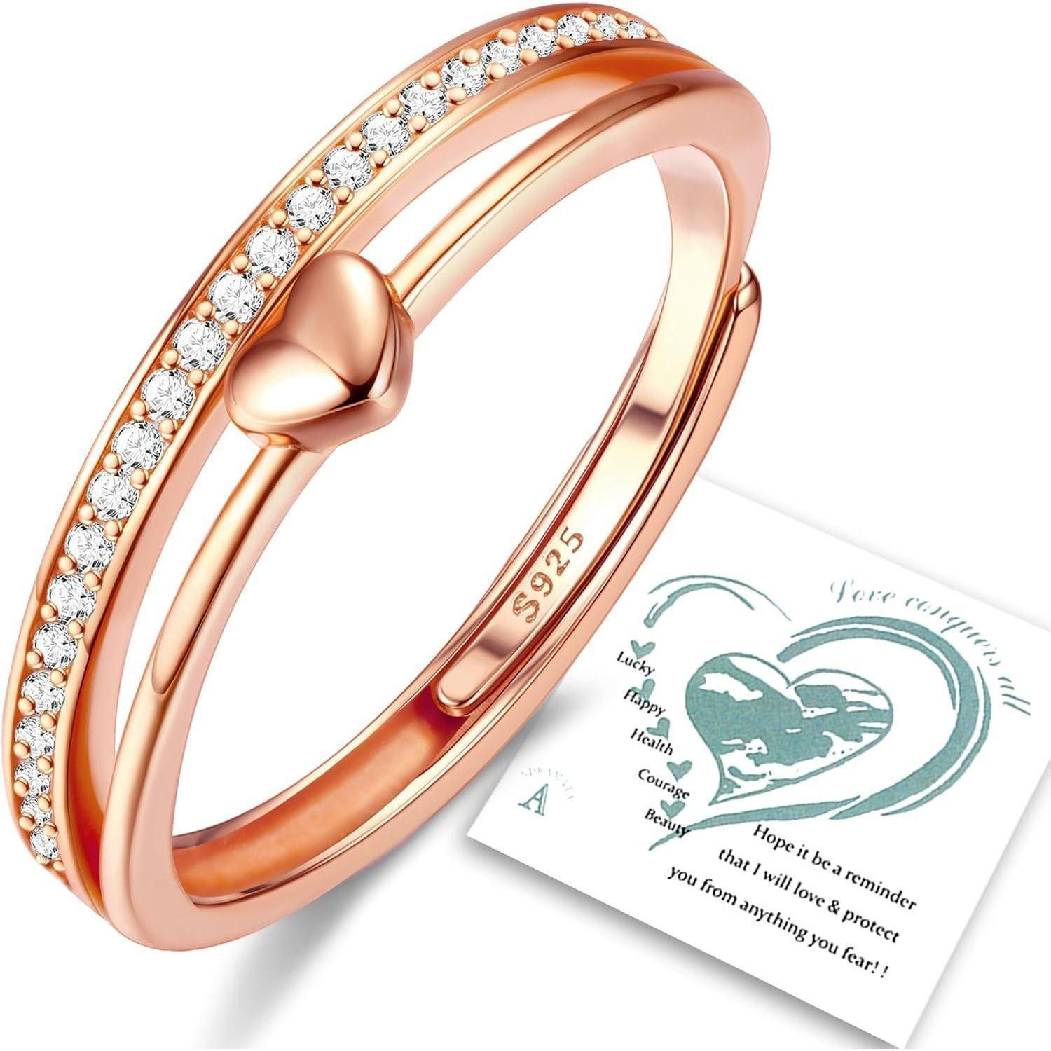 Silberring Ring Silber 925 Damen Verstellbar Verlobungsring Herzring Roségold