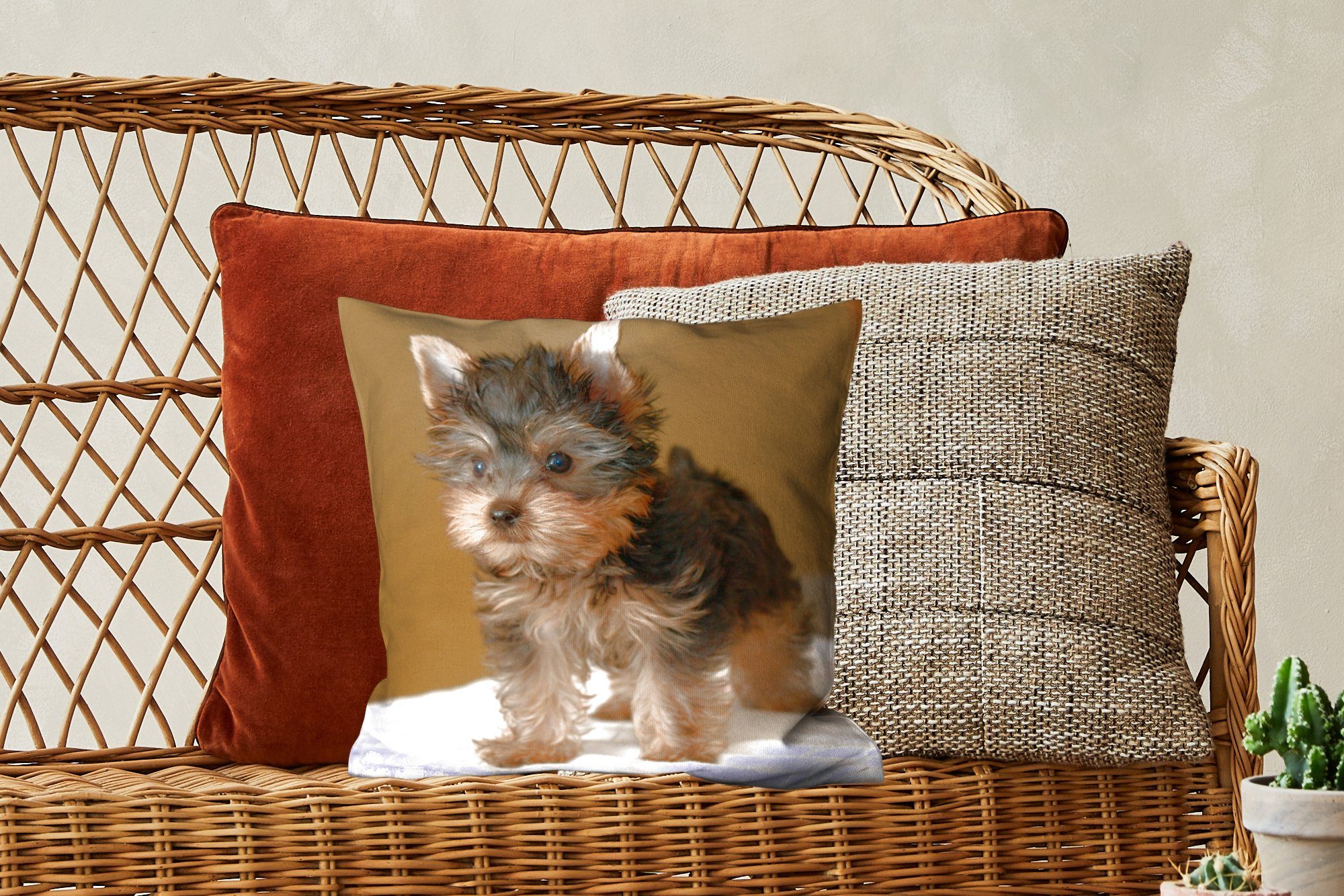 Sofakissen Zierkissen Dekokissen Schlafzimmer, eines Füllung für Terriers, Deko, Yorkshire MuchoWow mit Porträt Wohzimmer,