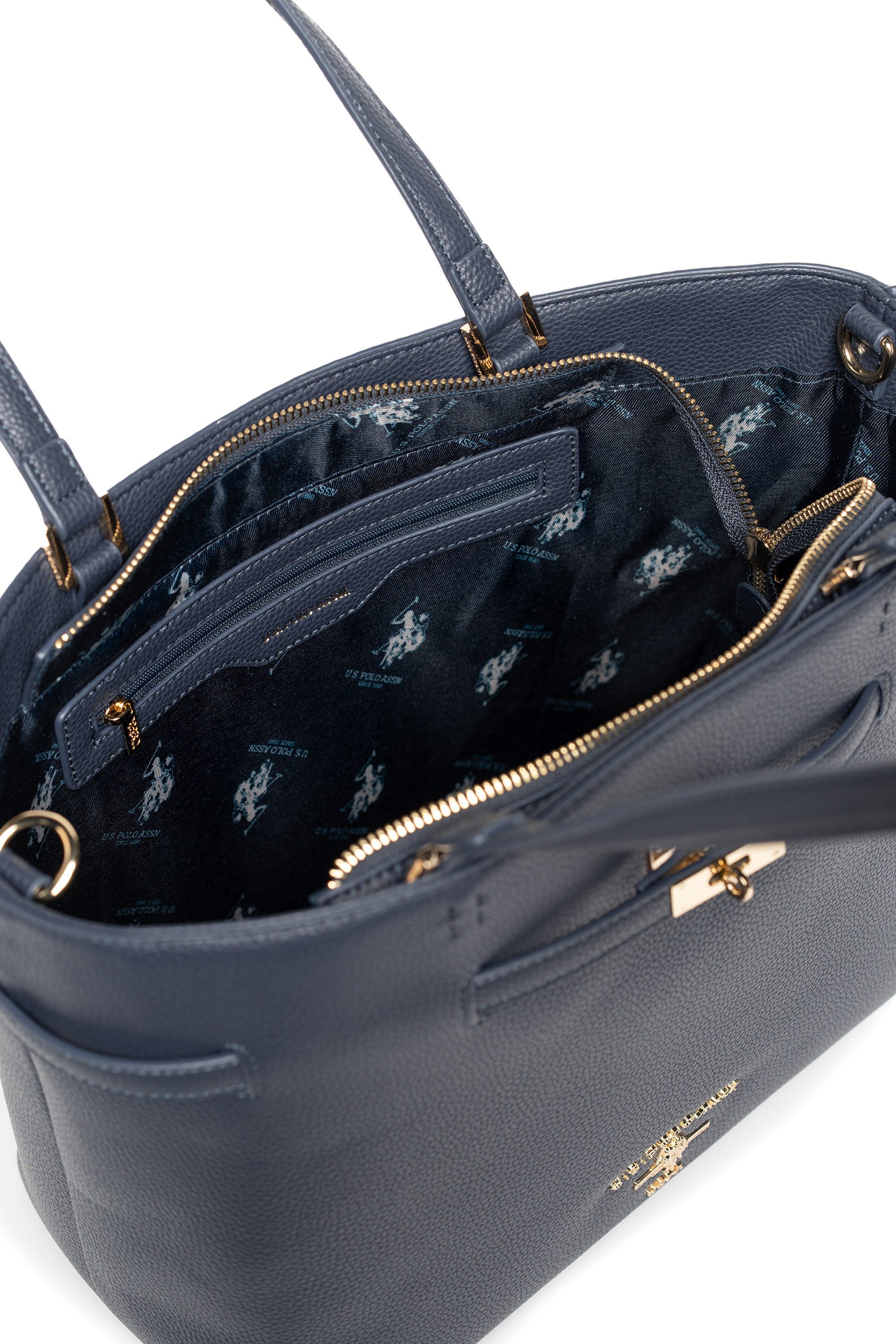 U.S. Polo Assn. Tragetasche STANFORD MEDIUM SHOPPING BAG SHOPPER. Damen, Goldfarbene Designelemente und Marken-Logo