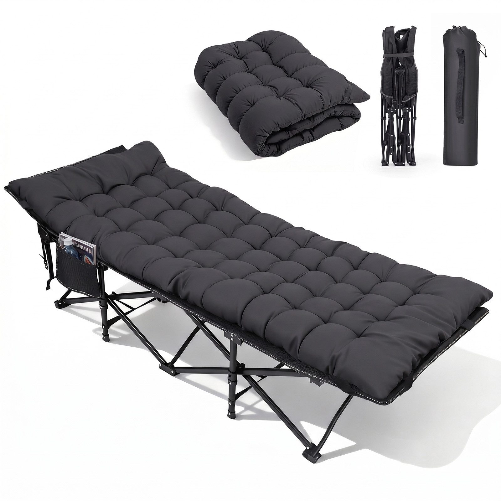 Sekey Feldbett Campingbett klappbar Campingliege Angelliege Klappbett bis 200 kg 190 x 71 x 35 cm Klappbett mit Matratze, für Garten Camping Outdoor
