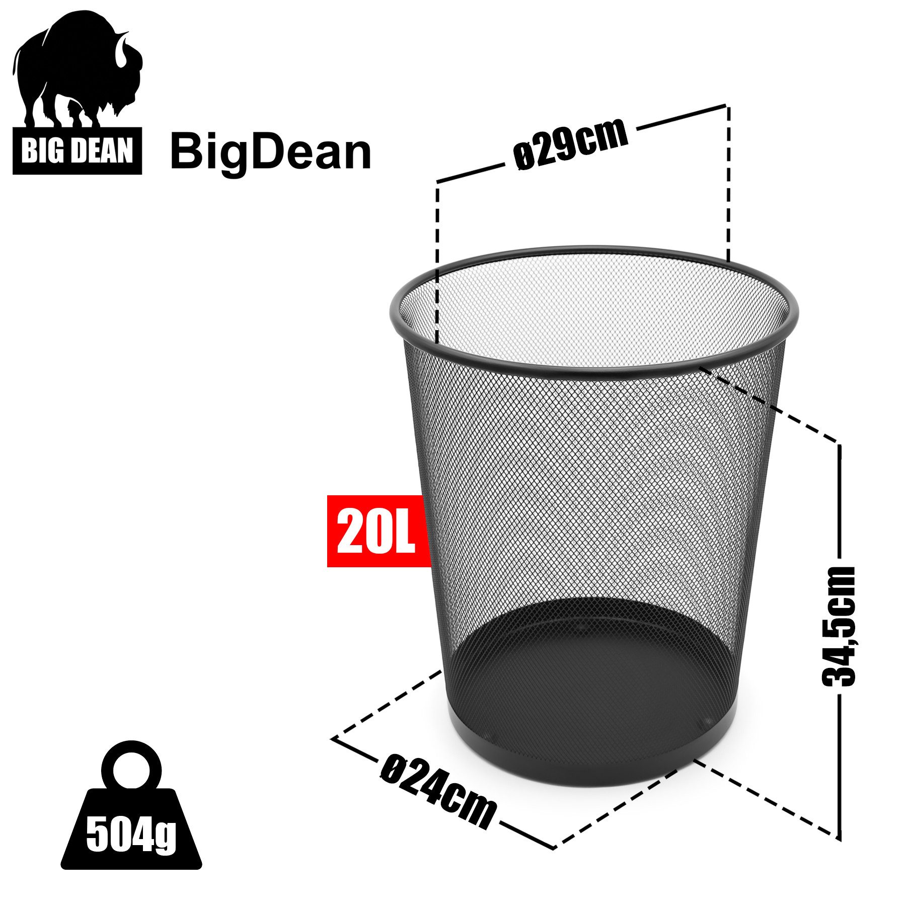 BigDean Papierkorb 3 Stück Mülleimer schwarz 20L Draht robuster Papiereimer, Klassiker aus Draht, Funktional, Langlebig und Stabil