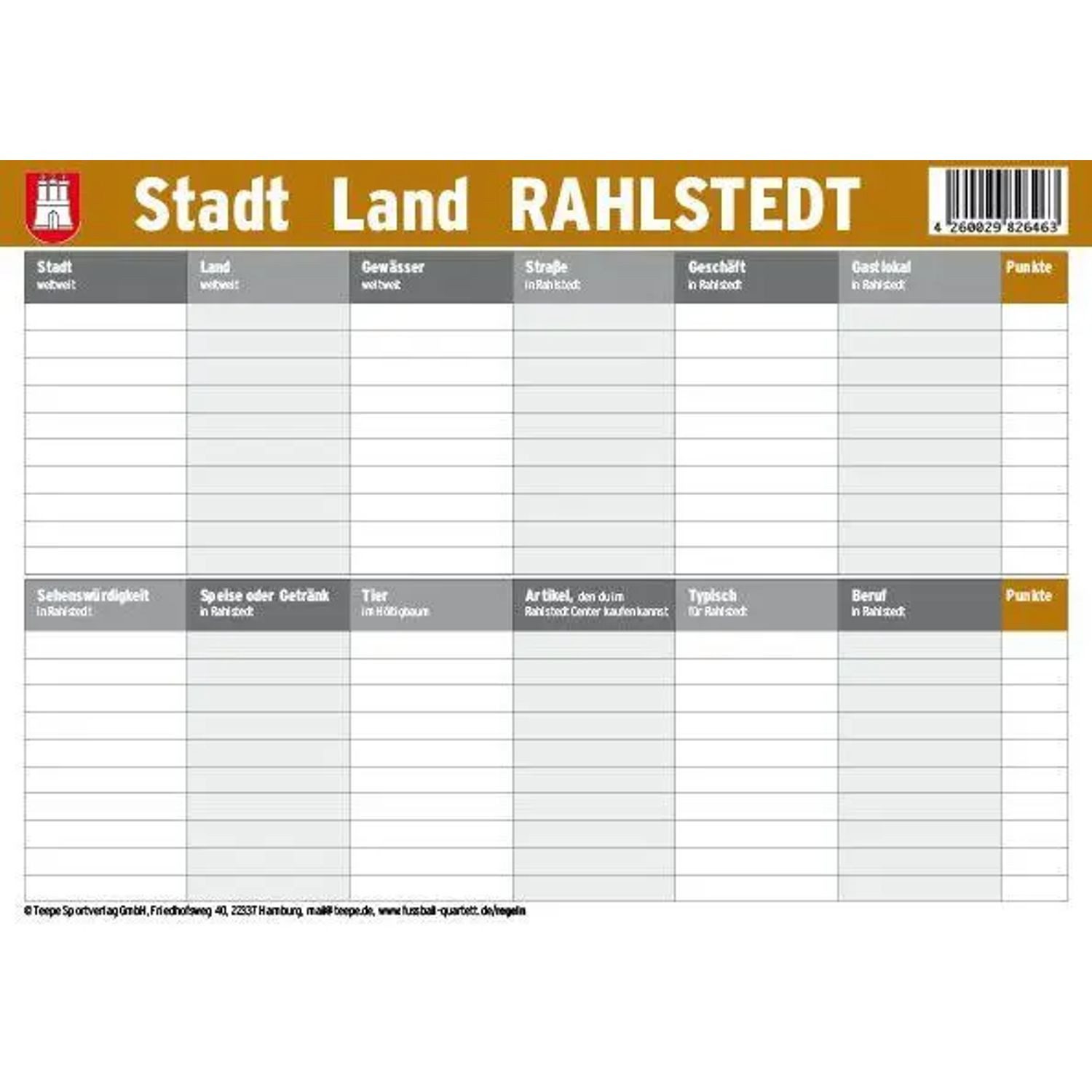 Teepe Sportverlag Spiel Hamburg: Stadt Land Rahlstedt
