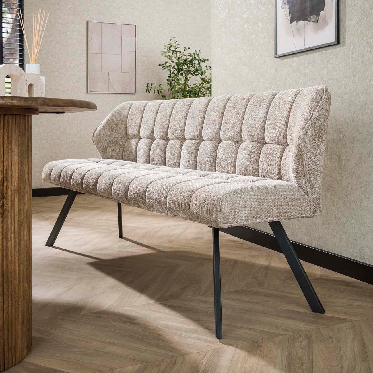 LEVEN Lifestyle Essbank RIGO mit Rückenlehne Küchenbank 180 cm Esszimmerbank weiches Chenille, Frei im Raum stellbar, Tischbank