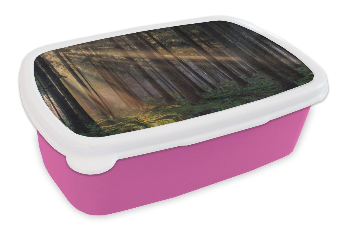 MuchoWow Lunchbox Bäume - Wald - Sonne - Pflanzen, Kunststoff, (2-tlg), Brotbox für Erwachsene, Brotdose Kinder, Snackbox, Mädchen, Kunststoff rosa