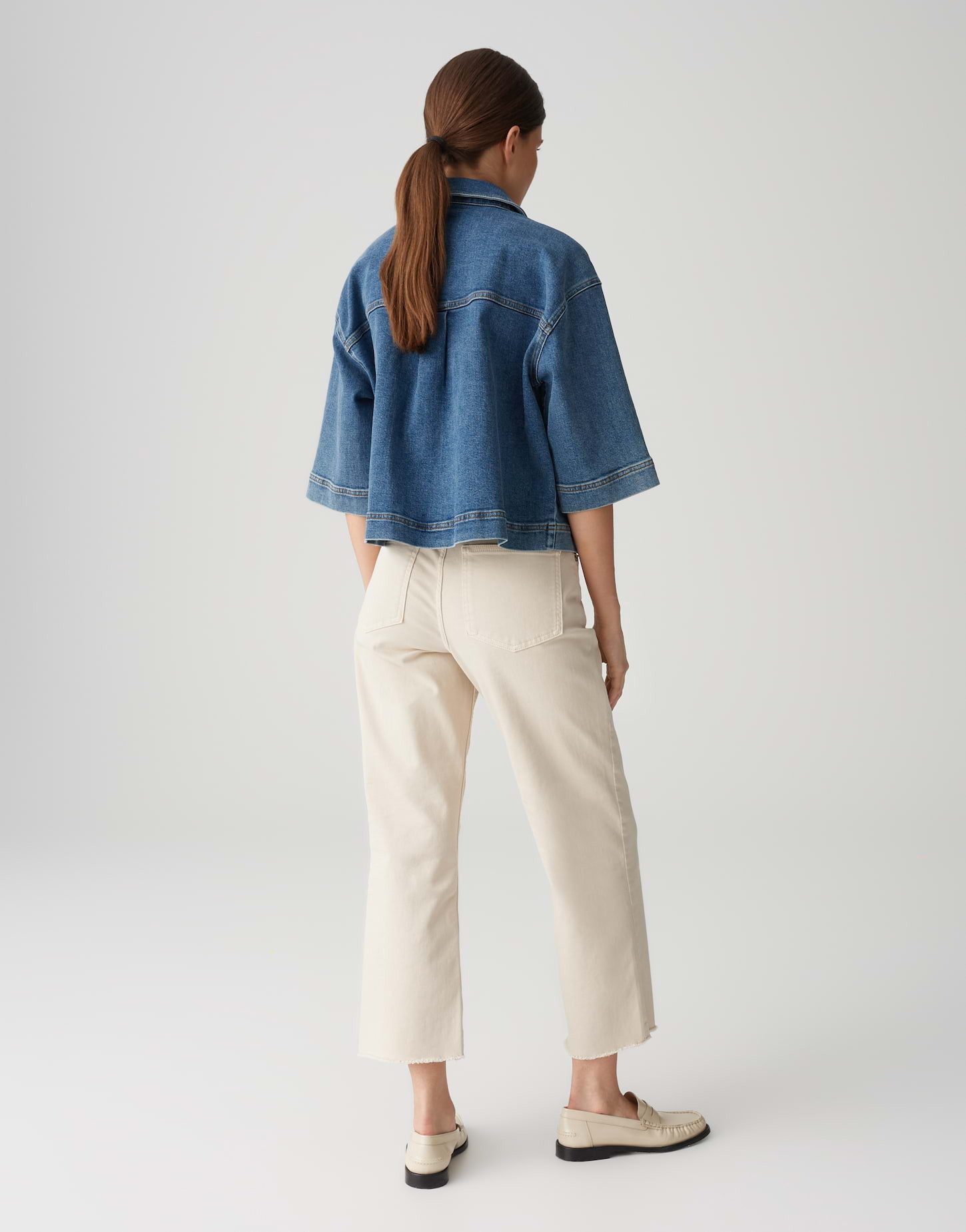 OPUS Kurzarmbluse FEMSE aus weichem Denim