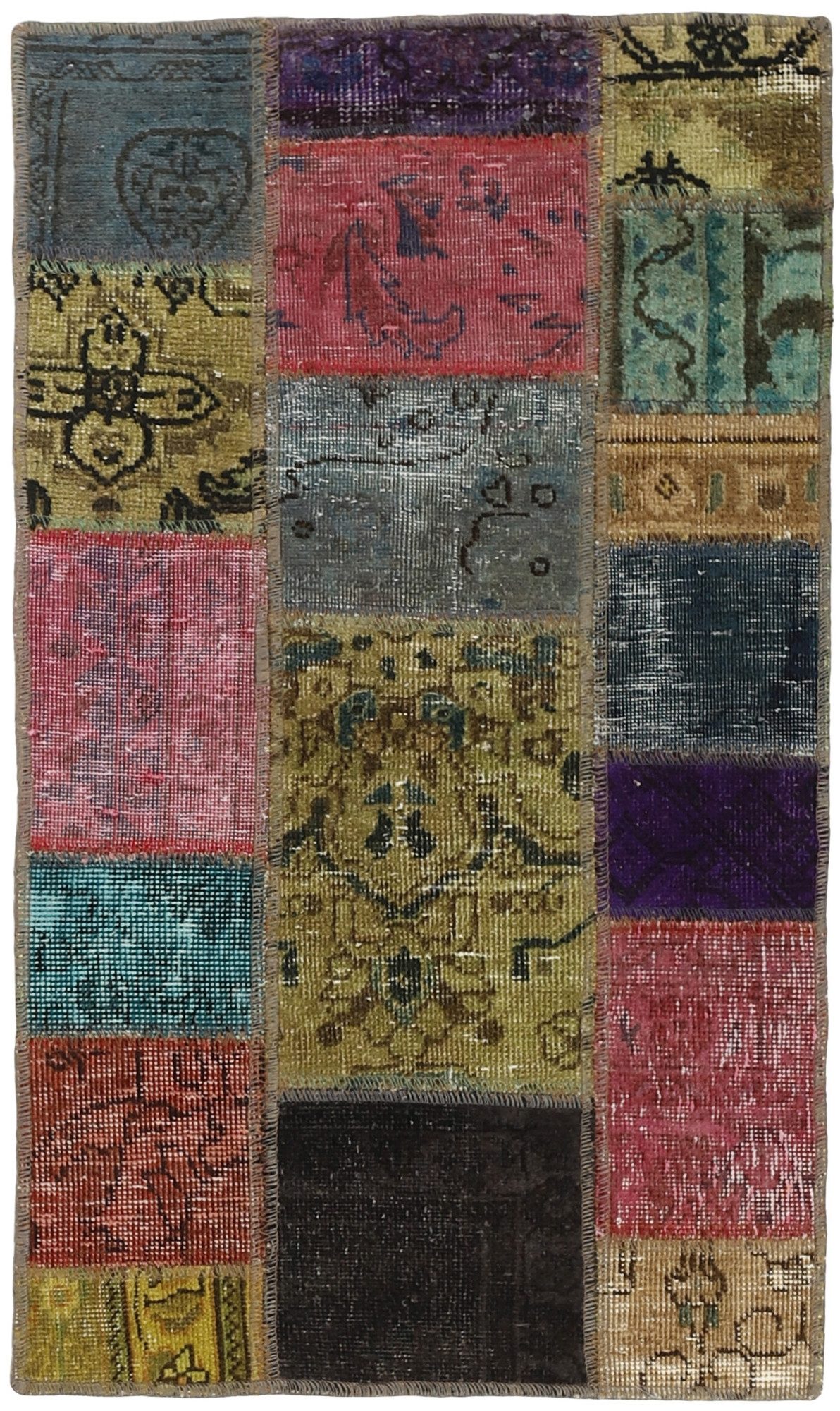 Wohnando Teppich MY-RUG Vintage Patch Work Floral & Ornamentiert 90x60cm, Rechteckig, Höhe: 10 mm, Handgeknüpfter Teppich,Handgesponnene Wolle, mit Naturfarben gegärbt
