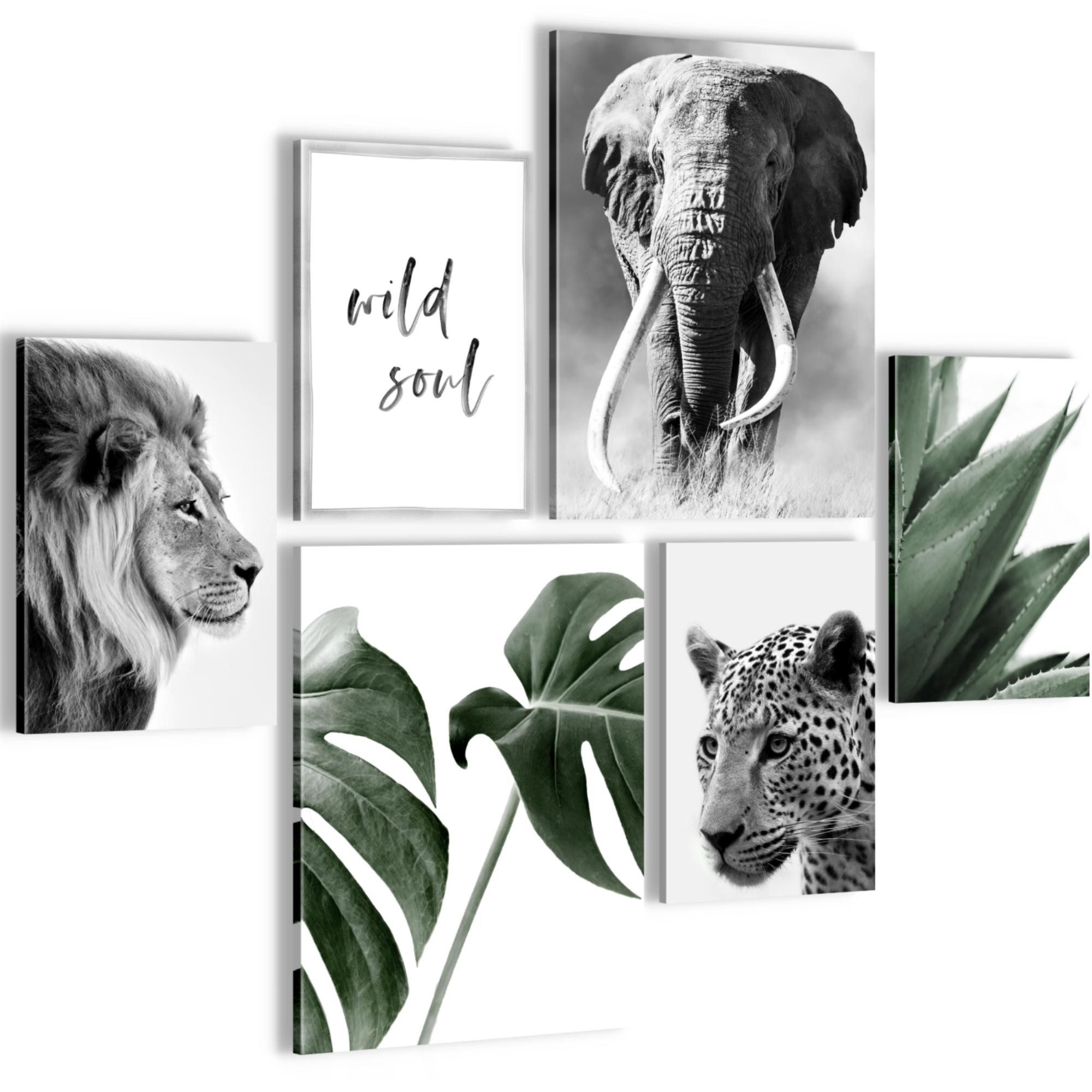 Novart Wandbild Afrika Tiere Löwe Elefant Bilder Set AUFHÄNGFERTIG günstig online kaufen