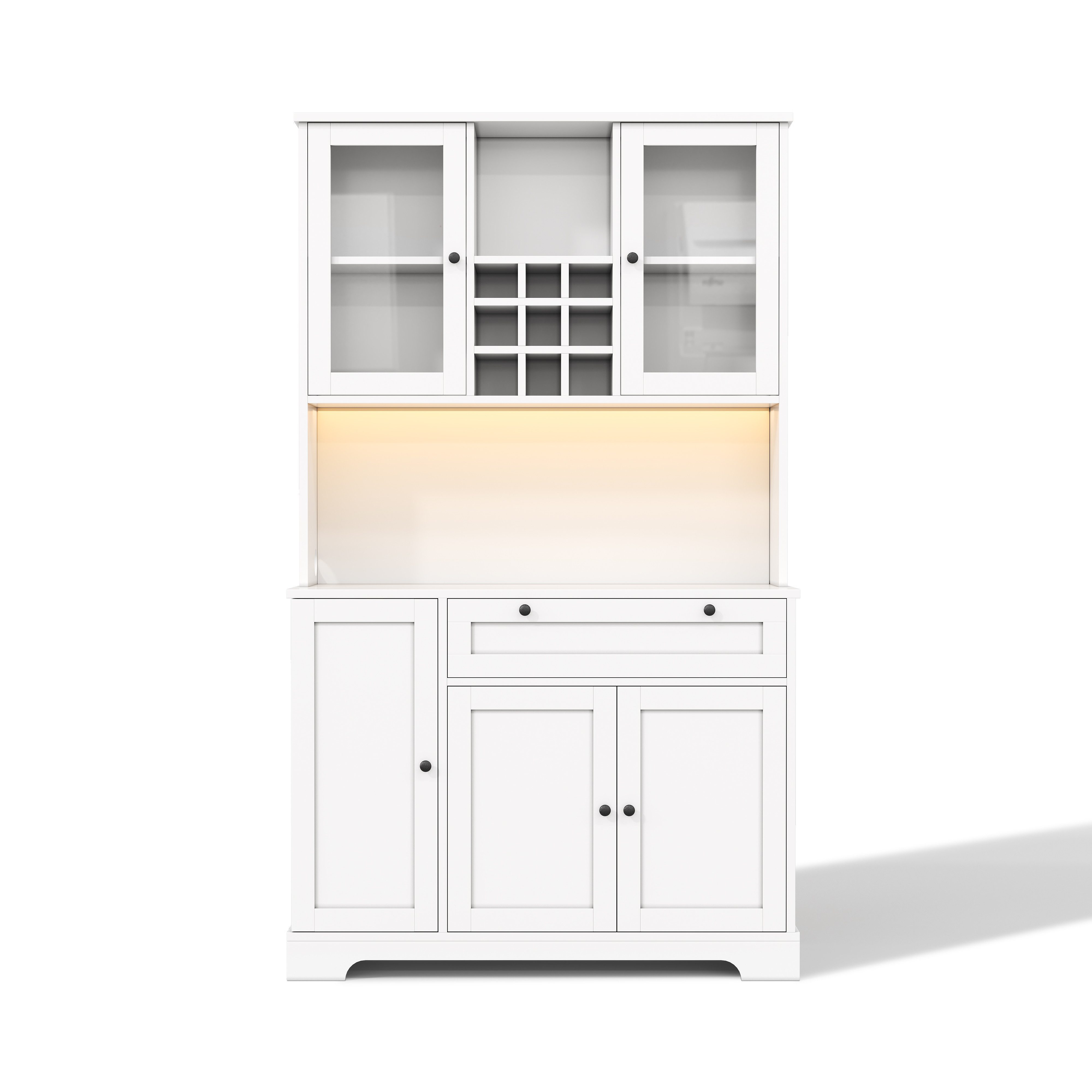 Flieks Küchenbuffet mit Steckdose, LED-Beleuchtung, Weinregal, Glastüren und Türablagen (1-St., 105x40x180 cm) Hochschrank Küchenschrank Geschirrschrank mit verstellbare Ablagen