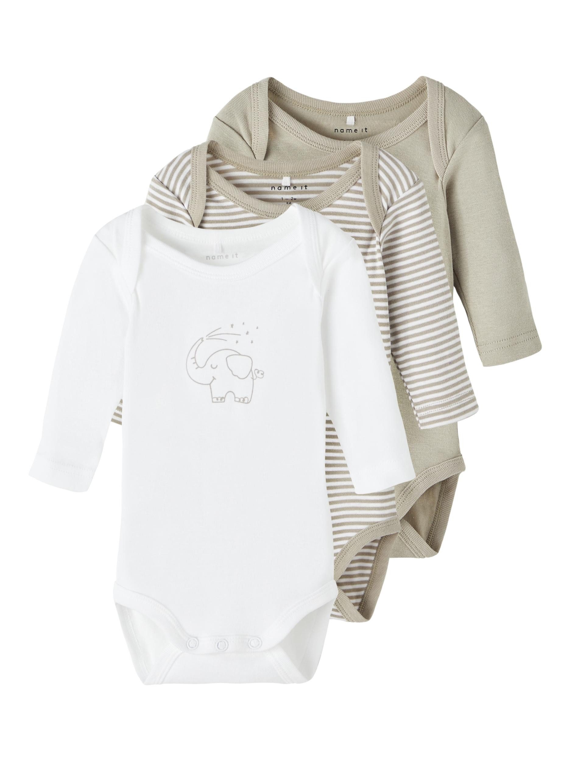 Langarmbody langarm Baby Bodys im 3er Pack "Elefant" London Fog-92