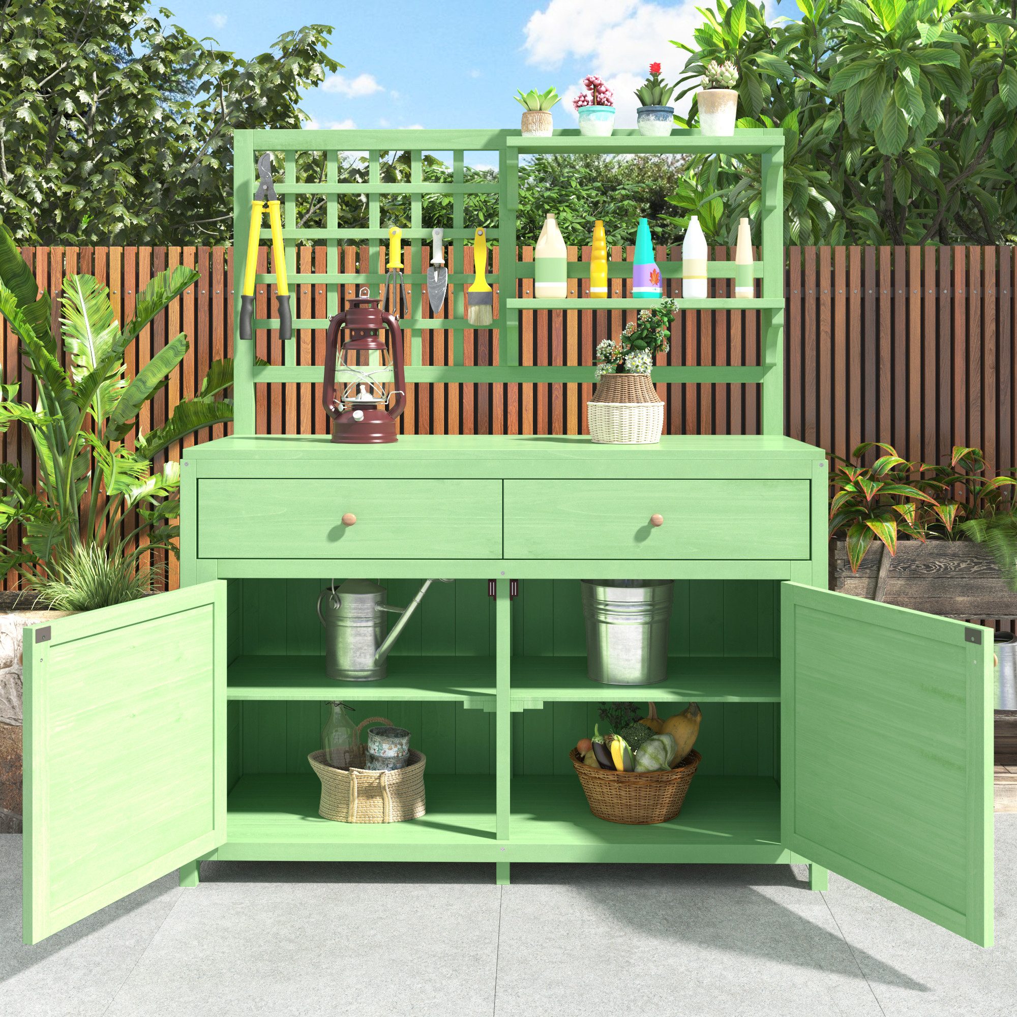 OKWISH Geräteschrank Holz Gartenschrank,Outdoor Schrank,Gerätehaus,mit Rega günstig online kaufen