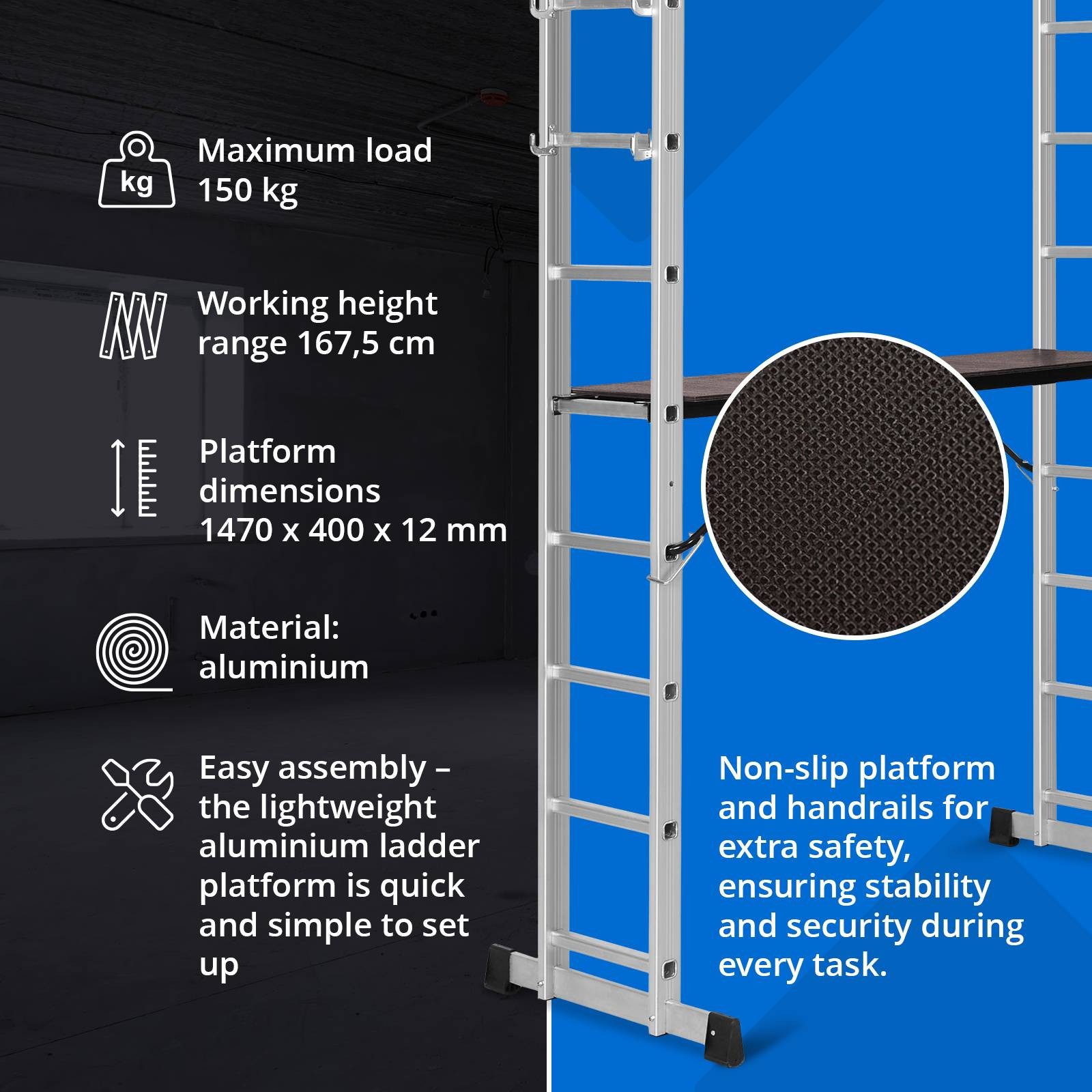 MSW Arbeitsgerüst 3in1 Leitergerüst Klappgerüst Multifunktionsgerüst Aluger günstig online kaufen