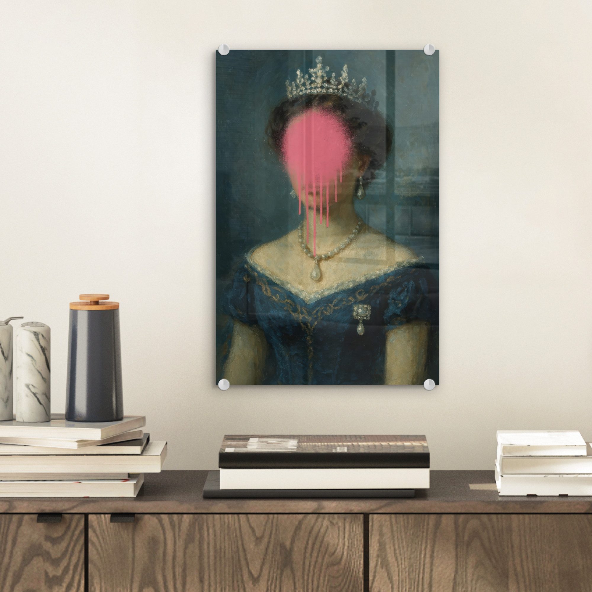 MuchoWow Acrylglasbild Krone - Rosa tropfende Farbe - Porträt, Inkl. Aufhän günstig online kaufen