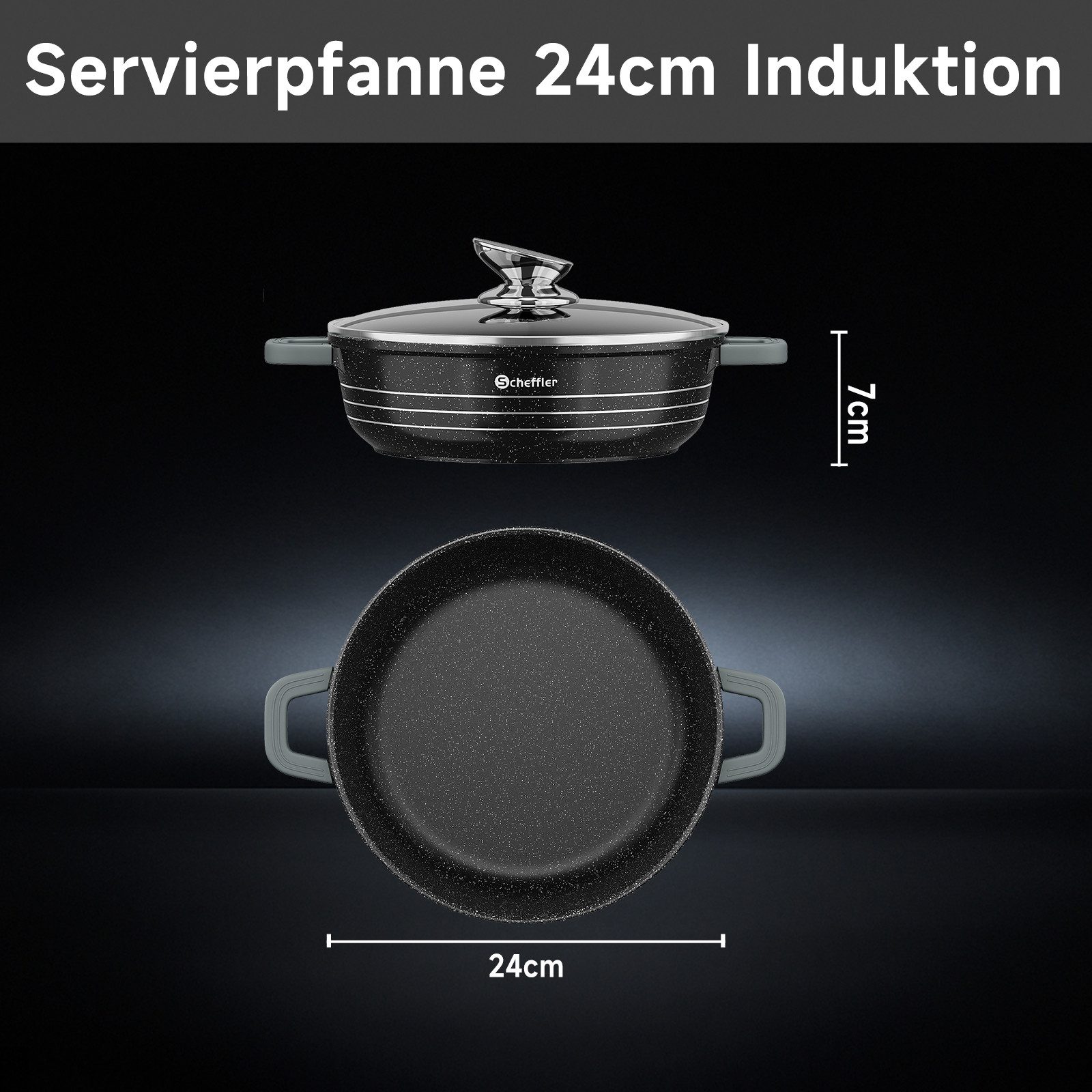 Scheffler Suppentopf Kochtopf 20/24/28/32/36 cm Servierpfanne Bratentopf Topf Induktions, Aluminium (2 Silikon Griffschutz, Spülmaschinengeeignet, für alle Herdarten), Induktion