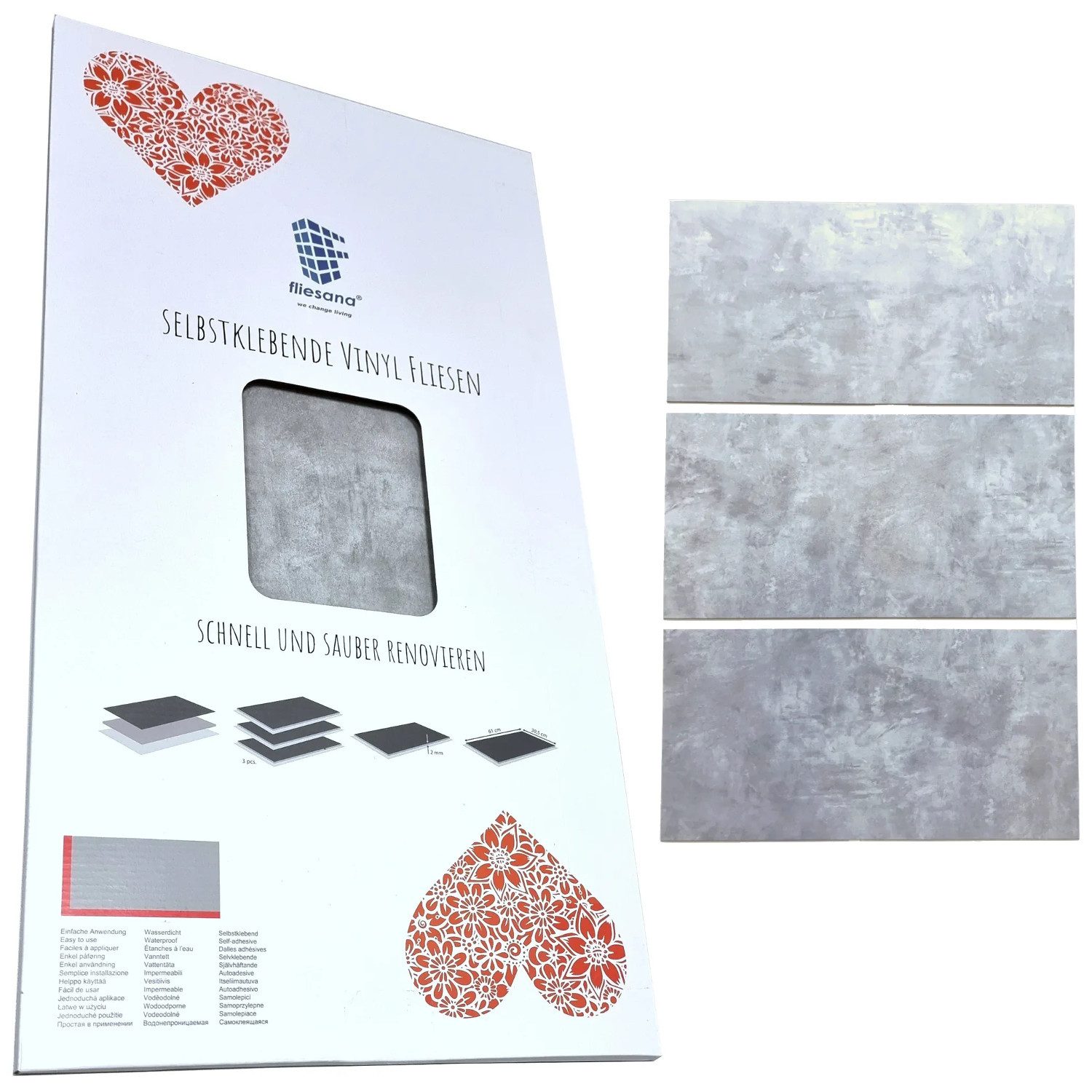 Fliesana Fliesenaufkleber, Selbstklebende Wandfliesen Bodenfliesen 3 günstig online kaufen
