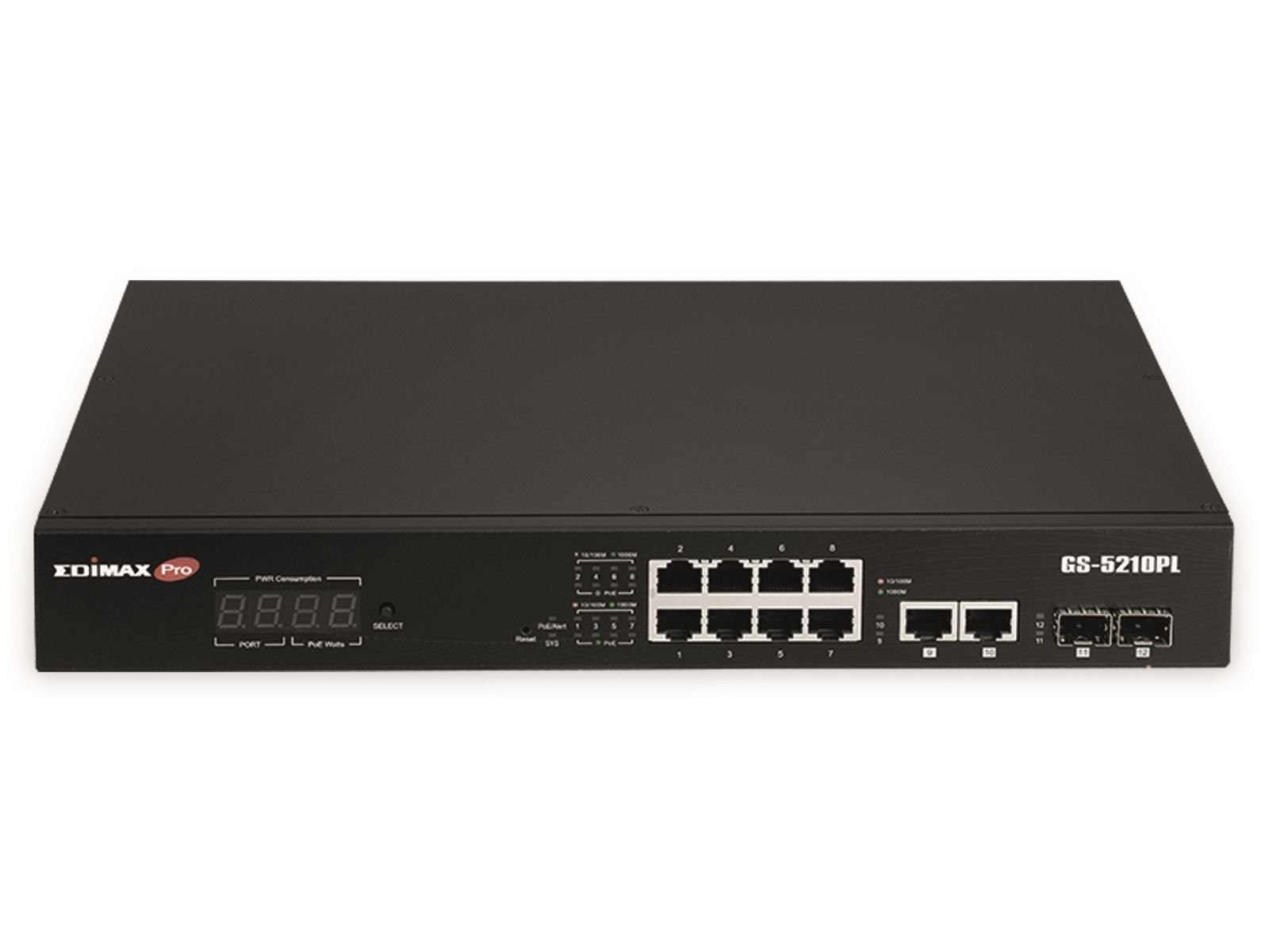 EDIMAX Gigabit-Switch GS-5210PL, 12-port, PoE+, 2x Netzwerk-Switch
