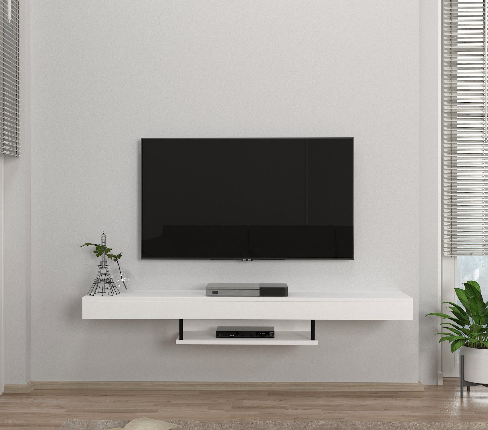 moebel17 TV-Regal Alberes TV Lowboard Weiß, Weiß modernes Lowboard TV Hängend in