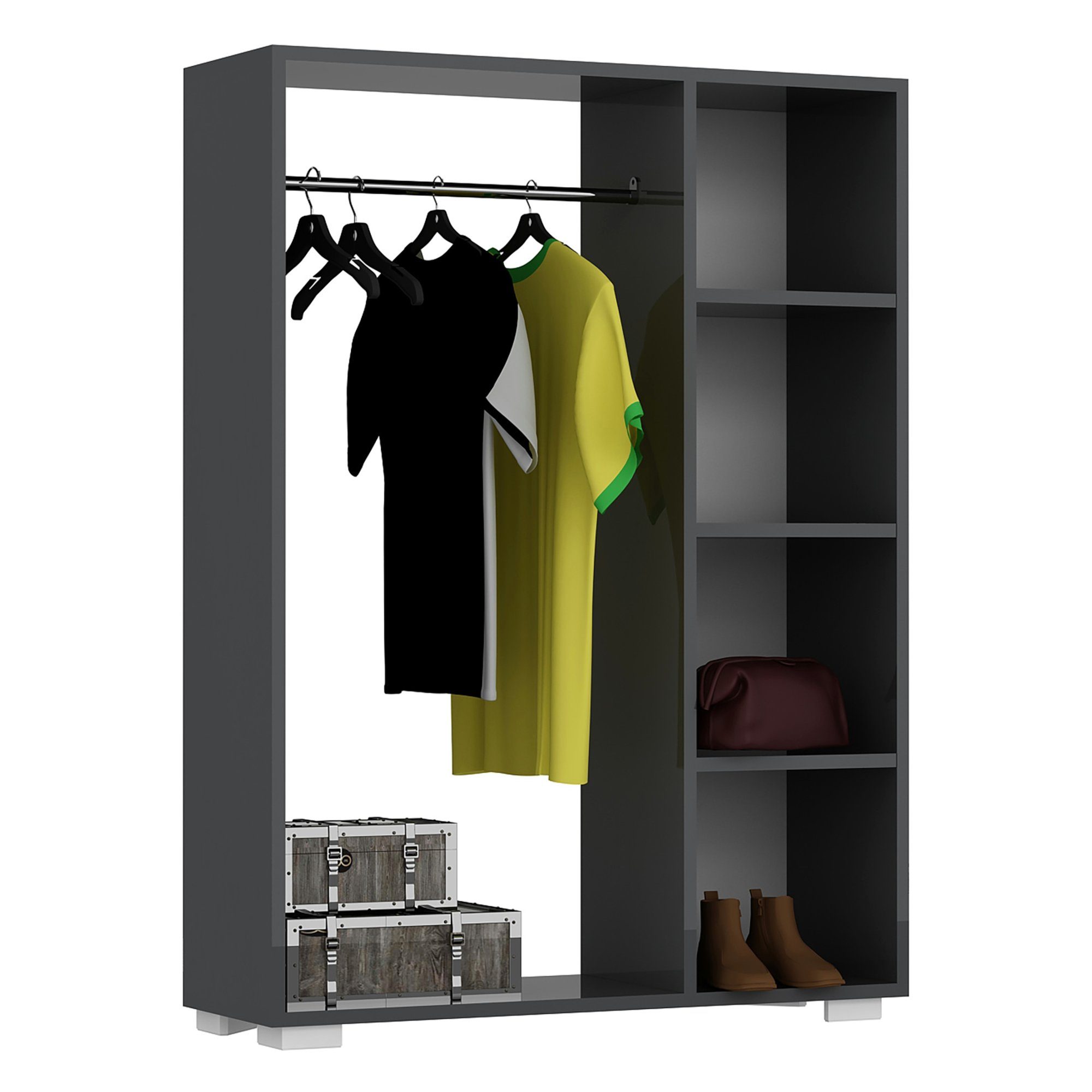 Garderobe en.casa Ablagen 4 »Nesbyen« Kleiderschrank | Anthrazit Anthrazit Anthrazit 123x90x30cm