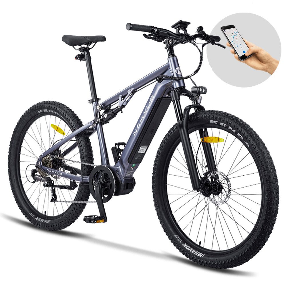 Vankel E-Bike Mountainbike 27.5 Zoll Elektrofahrrad mit Mittelmotor, 3.0 dicke Reifen, 9 Gang, Kettenschaltung, Mittelmotor, 500 Wh, Pedelec für Herren und Damen mit hydraulischen Scheibenbremse