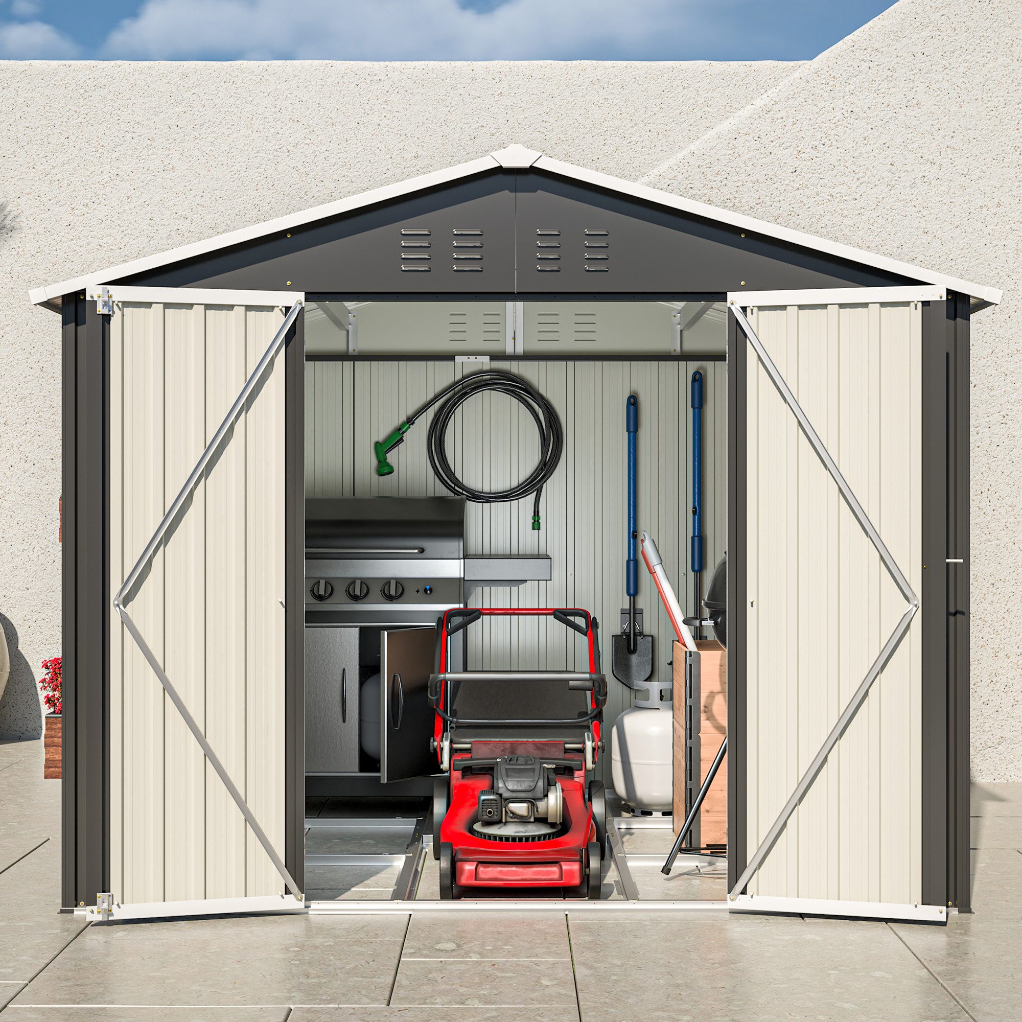 GIHAUVIA Gartenhaus Gartenhaus Metall Gerätehaus mit Pultdach, Geräteschrank für Garten.