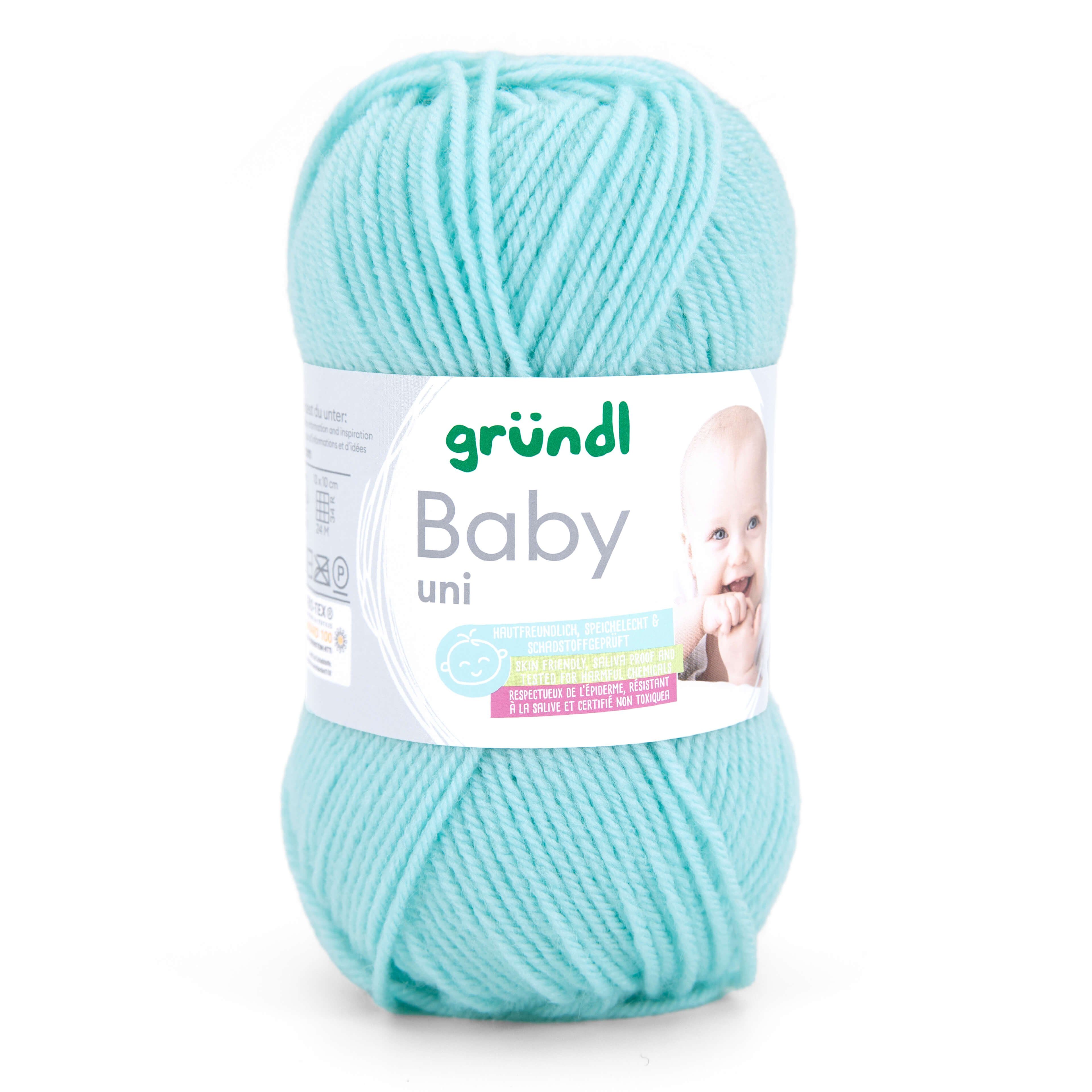 Gründl Wolle Baby uni 50g Babywolle zum Stricken und Häkeln Häkelwolle, 150,00 m (Strickgarn, Handstrickgarn, Strickwolle, hautfreundlich, spreichelecht), weich und pflegeleicht
