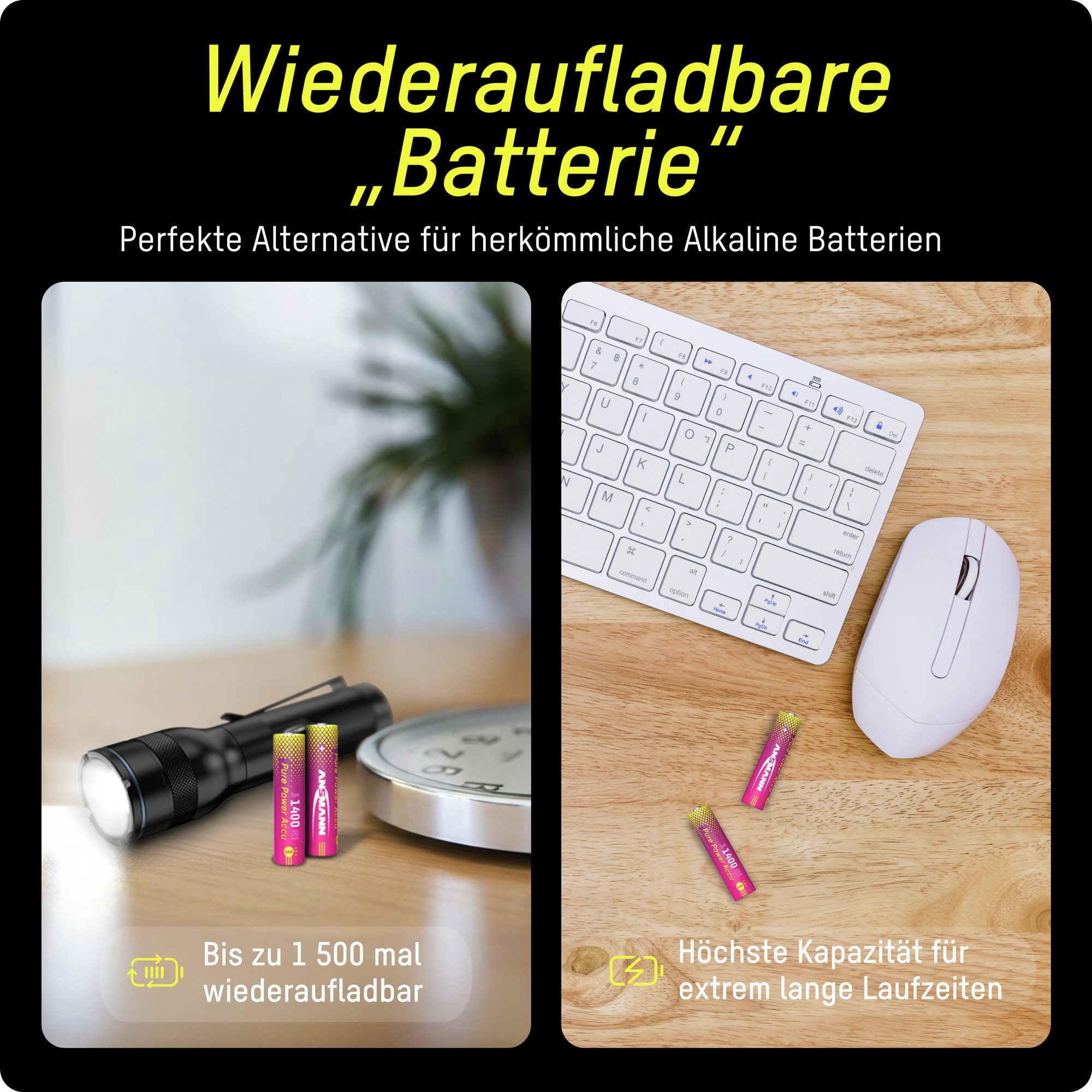 ANSMANN AG Pure Power Micro AAA 1400, hohe Kapazität und lange Laufzeit Akku 1400 mAh (1.5 V)