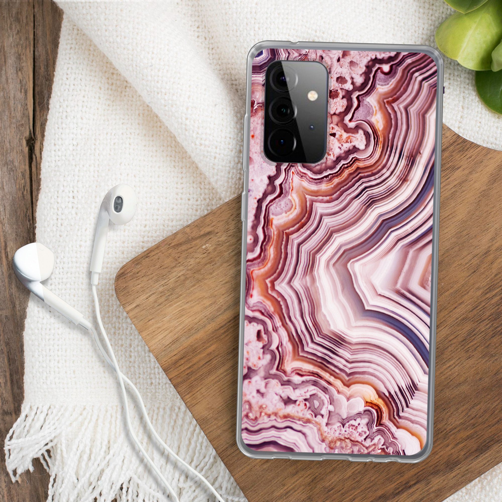 MuchoWow Handyhülle für Samsung Galaxy A72 Naturstein - Rosa - Luxus, Smartphone-Bumper, Print, Handy Schutzhülle Dünn