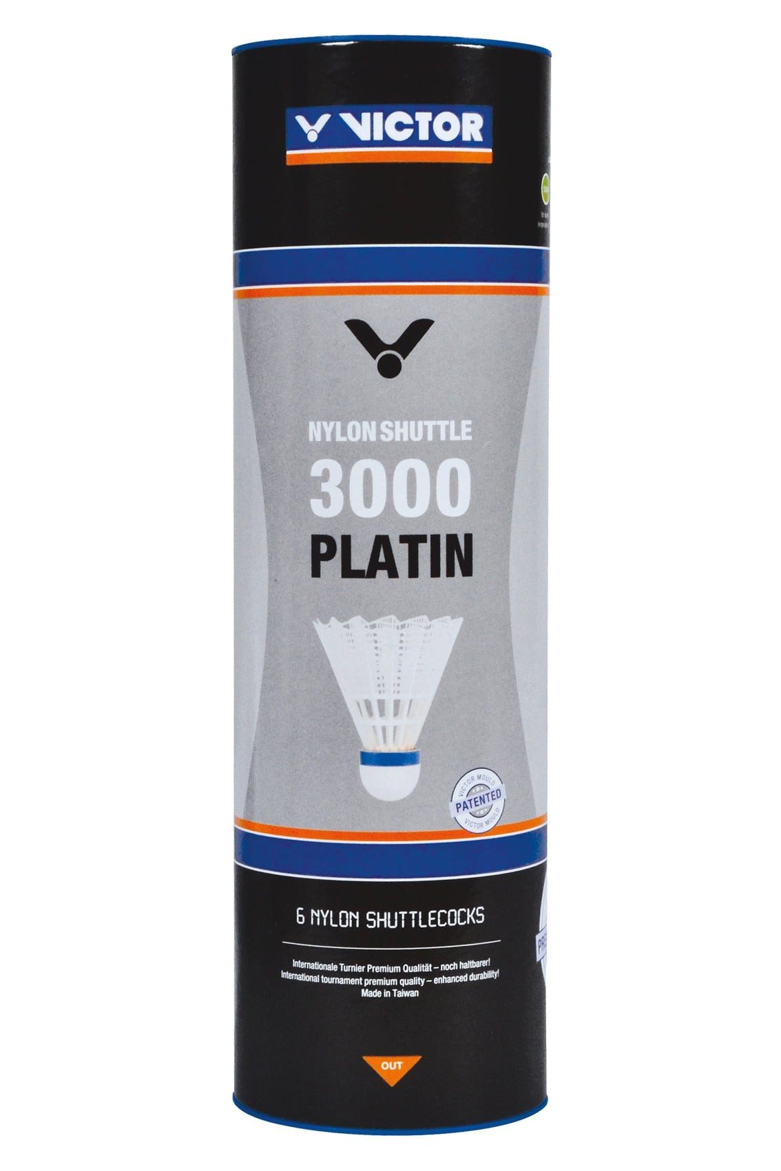 VICTOR Badmintonball Shuttle 3000 Nylon/Korkfuß Premium+ Dose weiss 6er, Geschwindigkeit: mittel