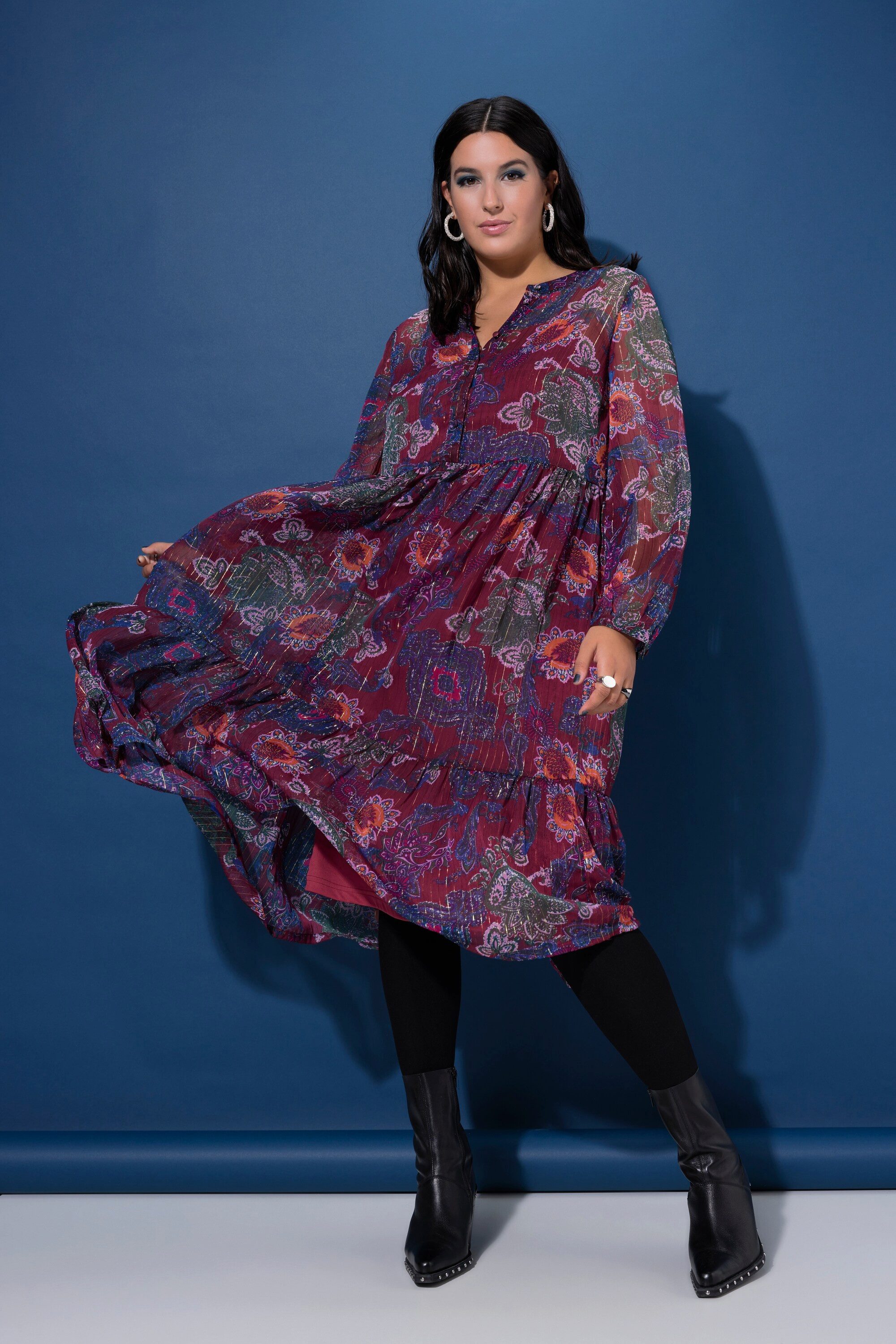 Studio Untold Jerseykleid Midiikleid A-Line Chiffon Paisley Print Glitzer