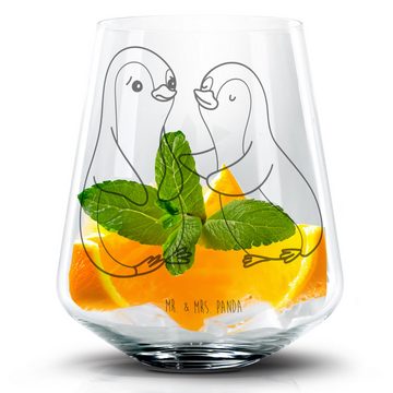 Mr. & Mrs. Panda Cocktailglas Pinguine trösten - Transparent - Geschenk, Geschenk für Freundin, Ehe, Premium Glas, Einzigartige Gravur