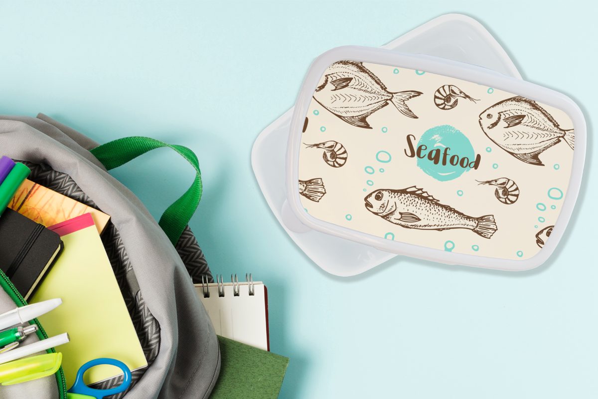 Brotbox Erwachsene, MuchoWow Muster Kinder Lebensmittel Mädchen Brotdose, weiß Fisch, für und und für Jungs (2-tlg), - Kunststoff, - Lunchbox