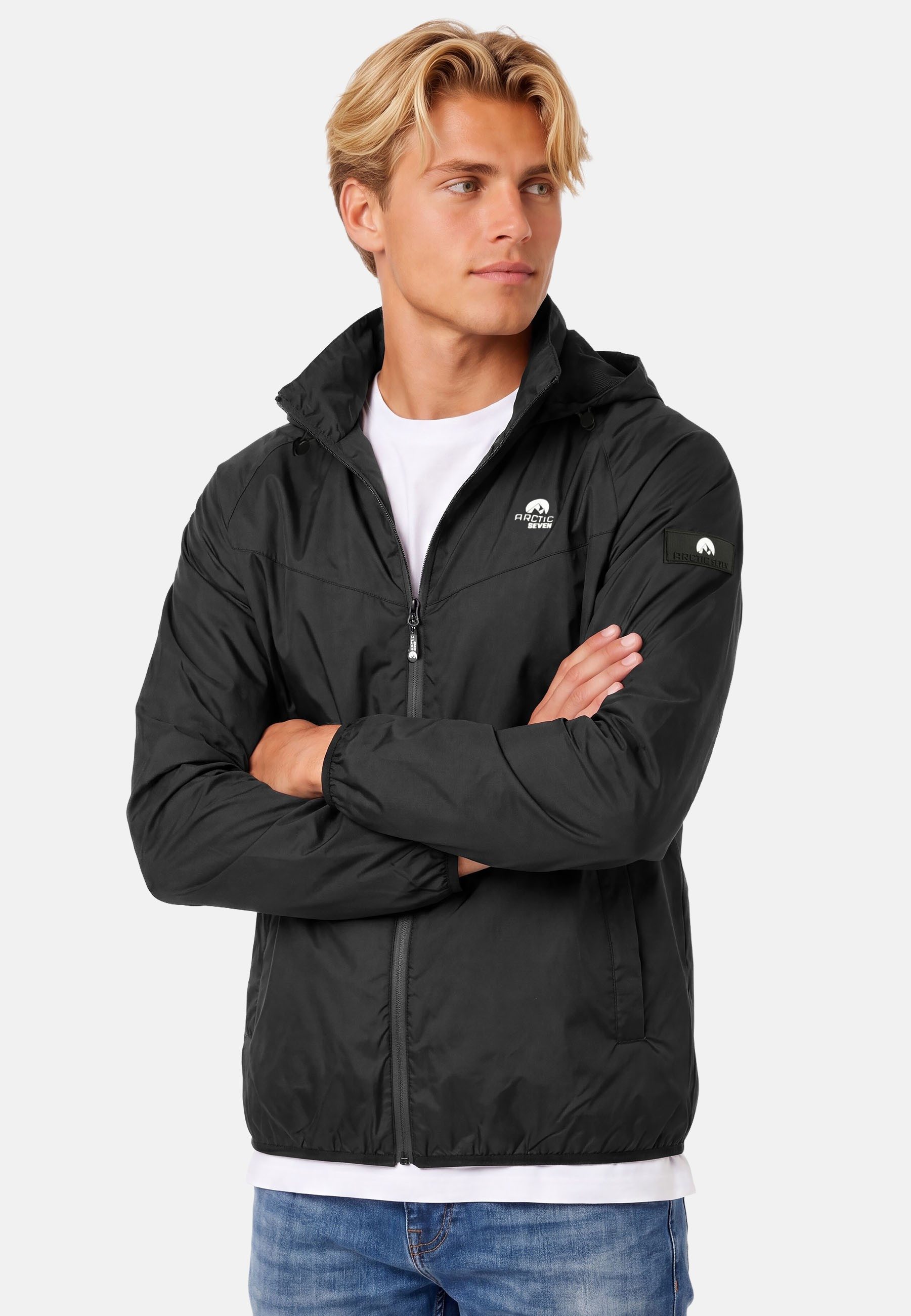Arctic Seven Regenjacke Herren leicht mit Kapuze – Wasserabweisende Outdoorjacke mit hochstehendem Kragen