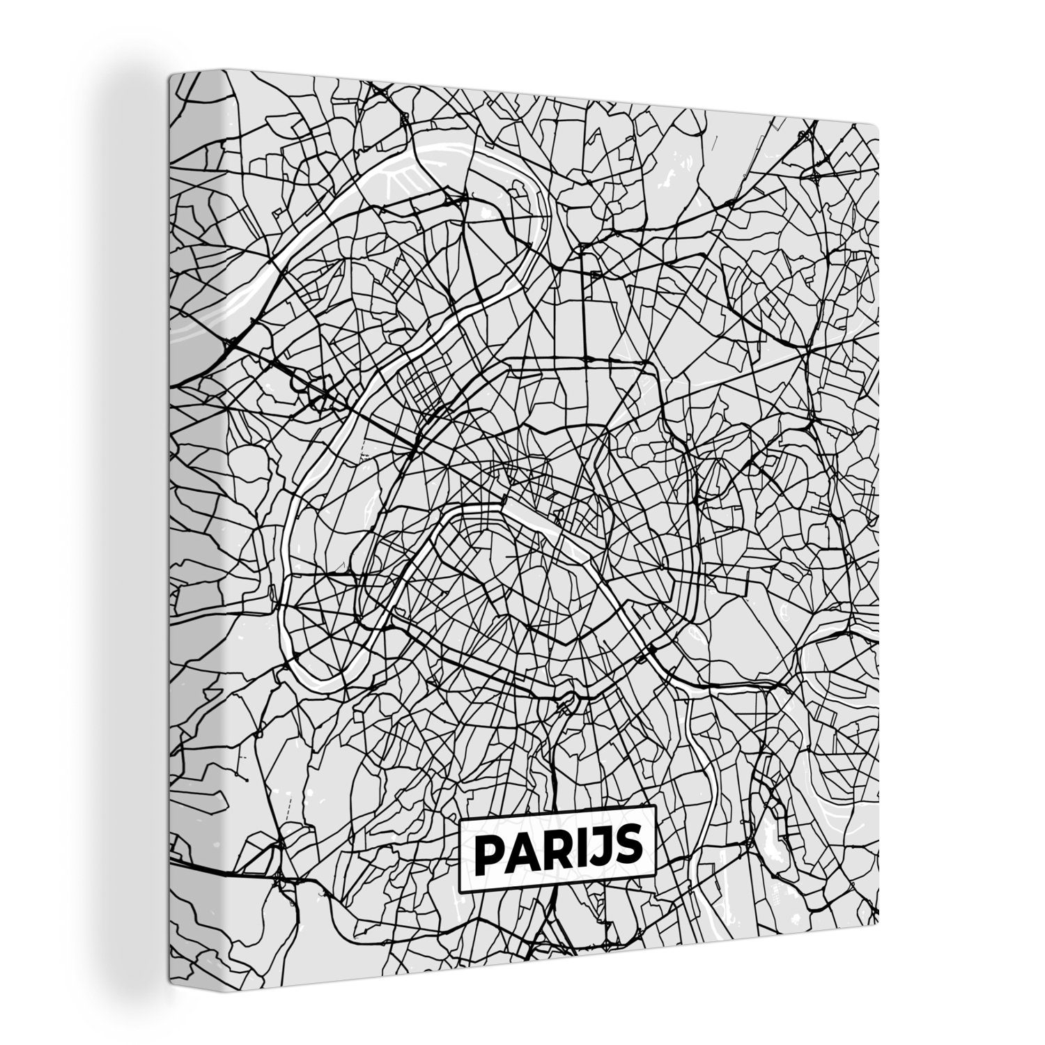 OneMillionCanvasses® Leinwandbild Paris - Stadtplan - Schwarz und weiß - Karte, (1 St), Leinwand Bilder für Wohnzimmer Schlafzimmer