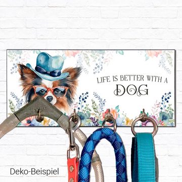 Cadouri Wandgarderobe PAPILLON Design-Hundegarderobe für Hundezubehör (Garderobe mit 4 Haken), MDF, mit abgeschrägten Ecken, handgefertigt, für Hundebesitzer