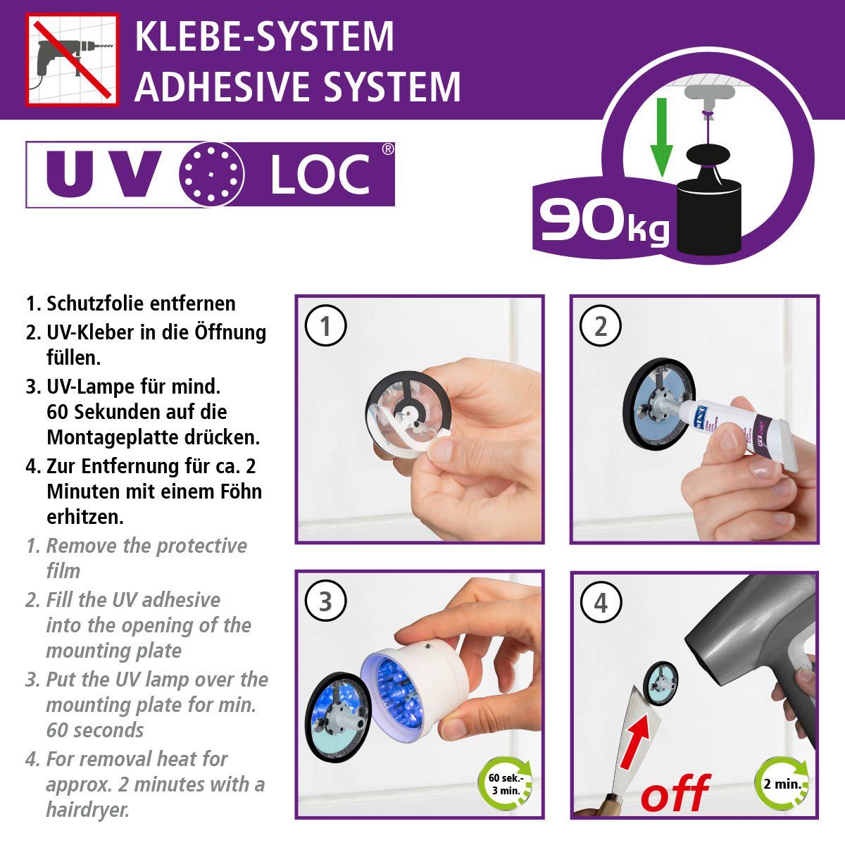 mit befestigen Bohren UV-Loc® UV-Loc Isera, ohne WENKO WC-Garnitur