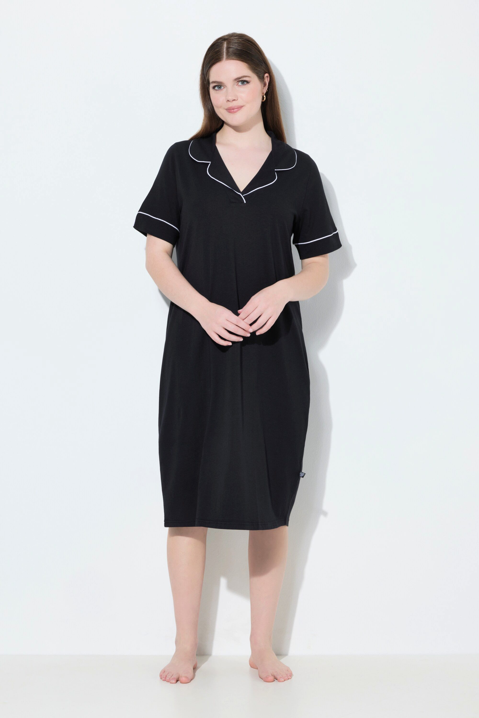 Ulla Popken Nachthemd Nachthemd Zierpaspeln Reverskragen Halbarm günstig online kaufen