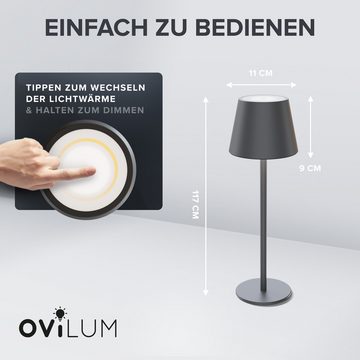 ovilum LED Außen-Tischleuchte Tischlampe, aus Edelstahl in Anthrazit zur