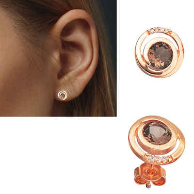 Erario D'Or Paar Ohrstecker Ohrringe-11,5mm 14Kt-Roségold Rauchquarze Diamanten