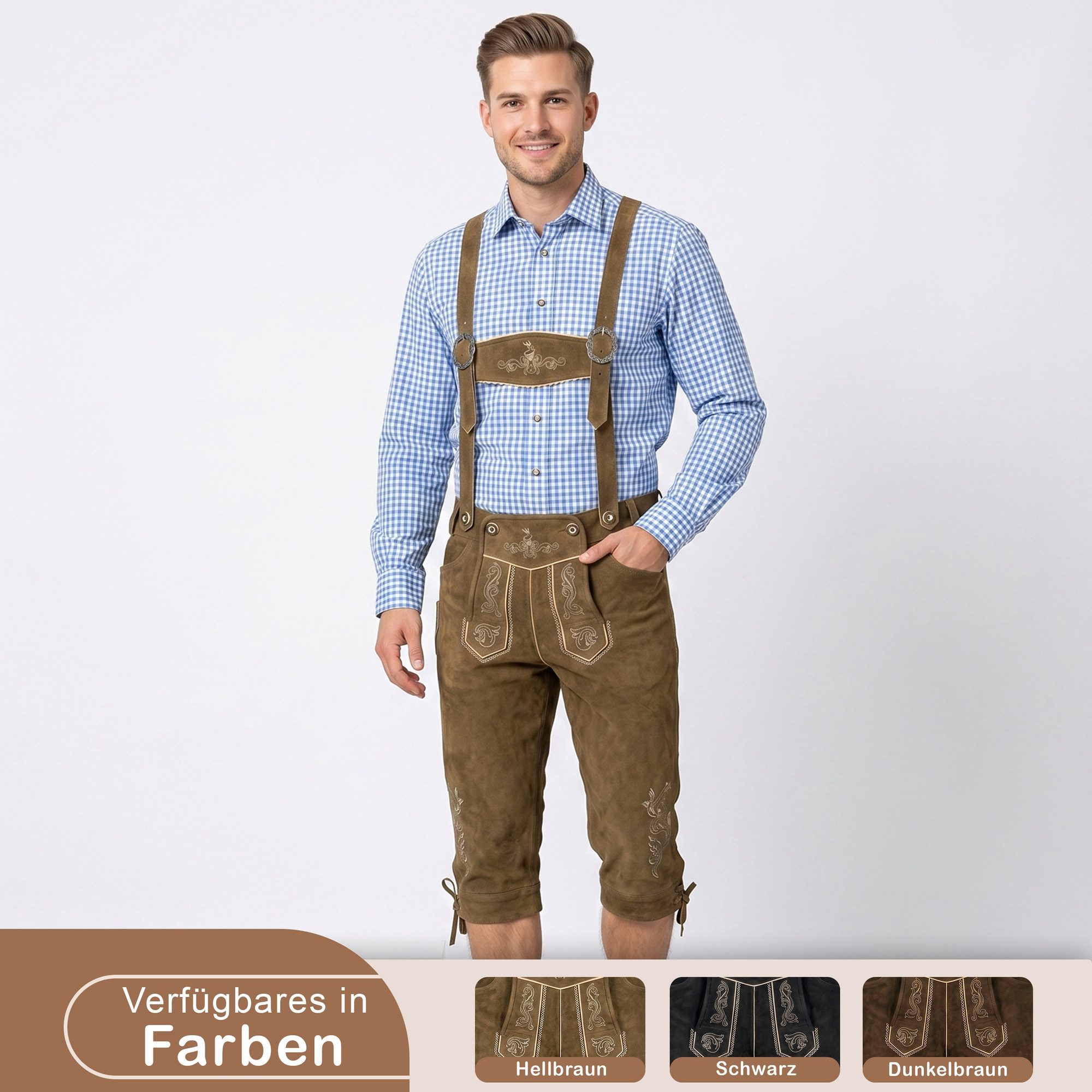 German Wear Trachtenlederhose GW800 Trachtenlederhose Ziegenvelour Kniebundhose