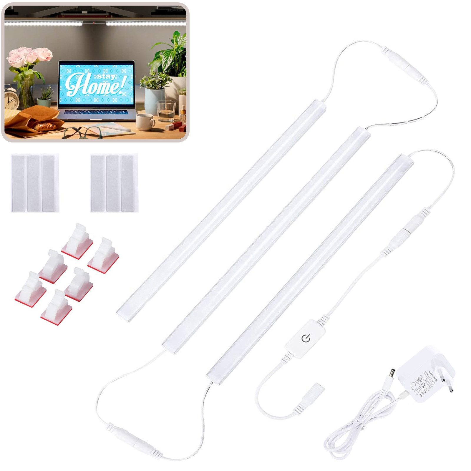 MUPOO LED Lichtleiste Unterschrankleuchten, LED Nachtlicht Dimmbar Lichtleiste mit Stecker, Kaltweiß,3 Stück, LED fest integriert, Ultradünne für Wohnzimmer, Küchen, Schränke
