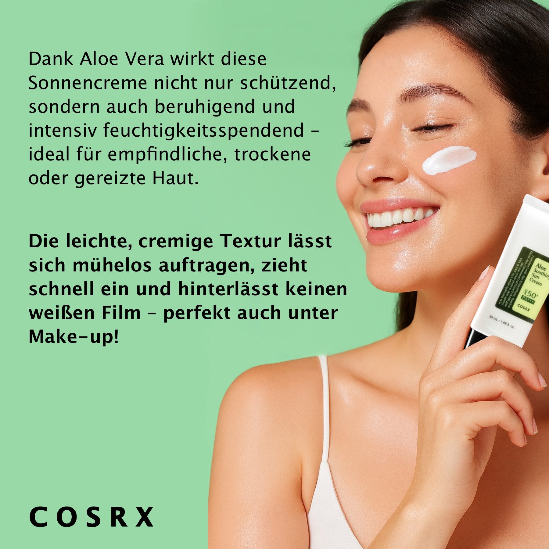 Cosrx Sonnenschutzcreme Soothing Sun Cream SPF 50+PA+++ Sonnenschutzpflege mit Aloe Vera, 1-tlg., Sonneschutzcreme, Sonneschutzpflege, SPF 50+
